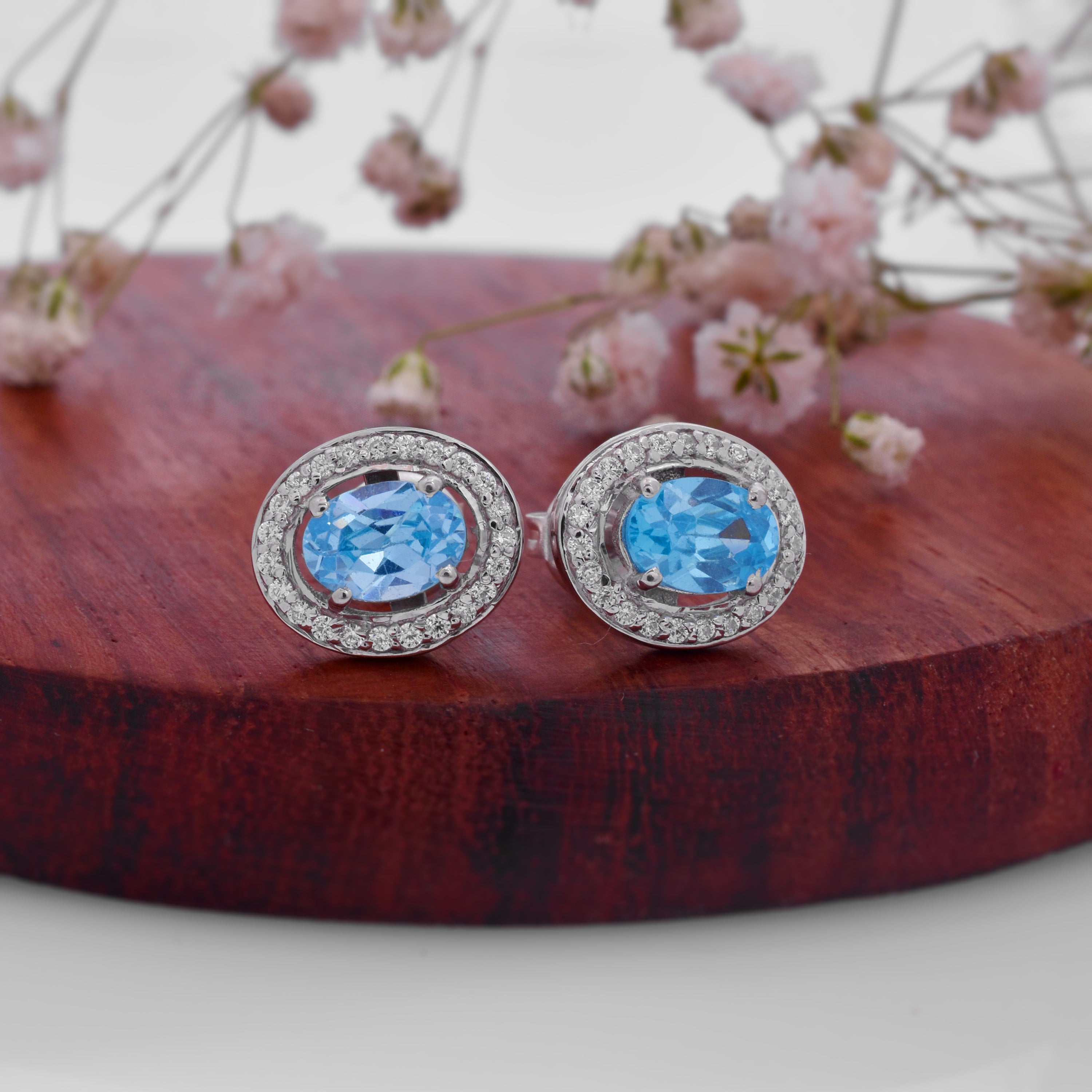 925 Silver Blue Gemstone Earrings – Timeless Stud Jewelry for Women