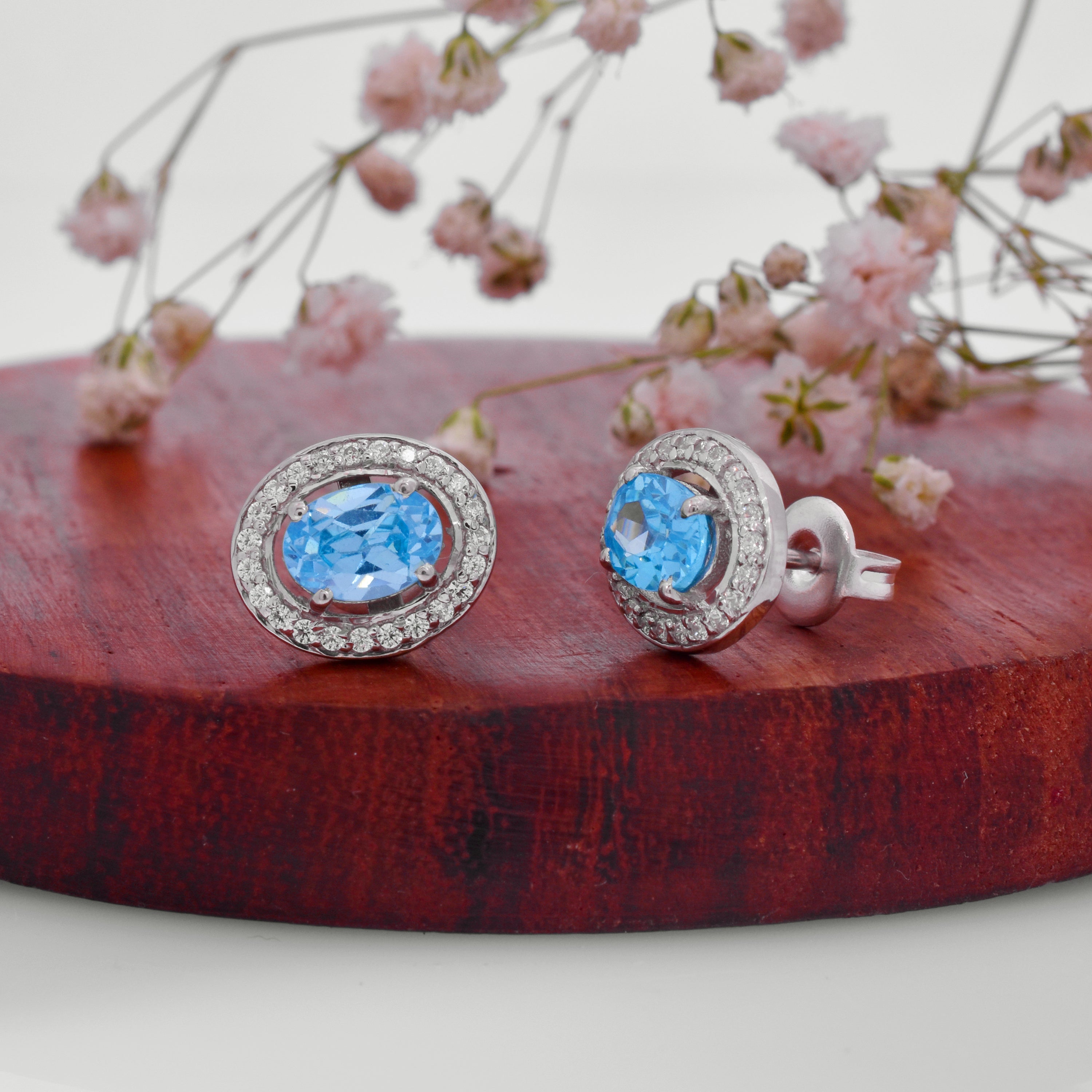925 Silver Blue Gemstone Earrings – Timeless Stud Jewelry for Women