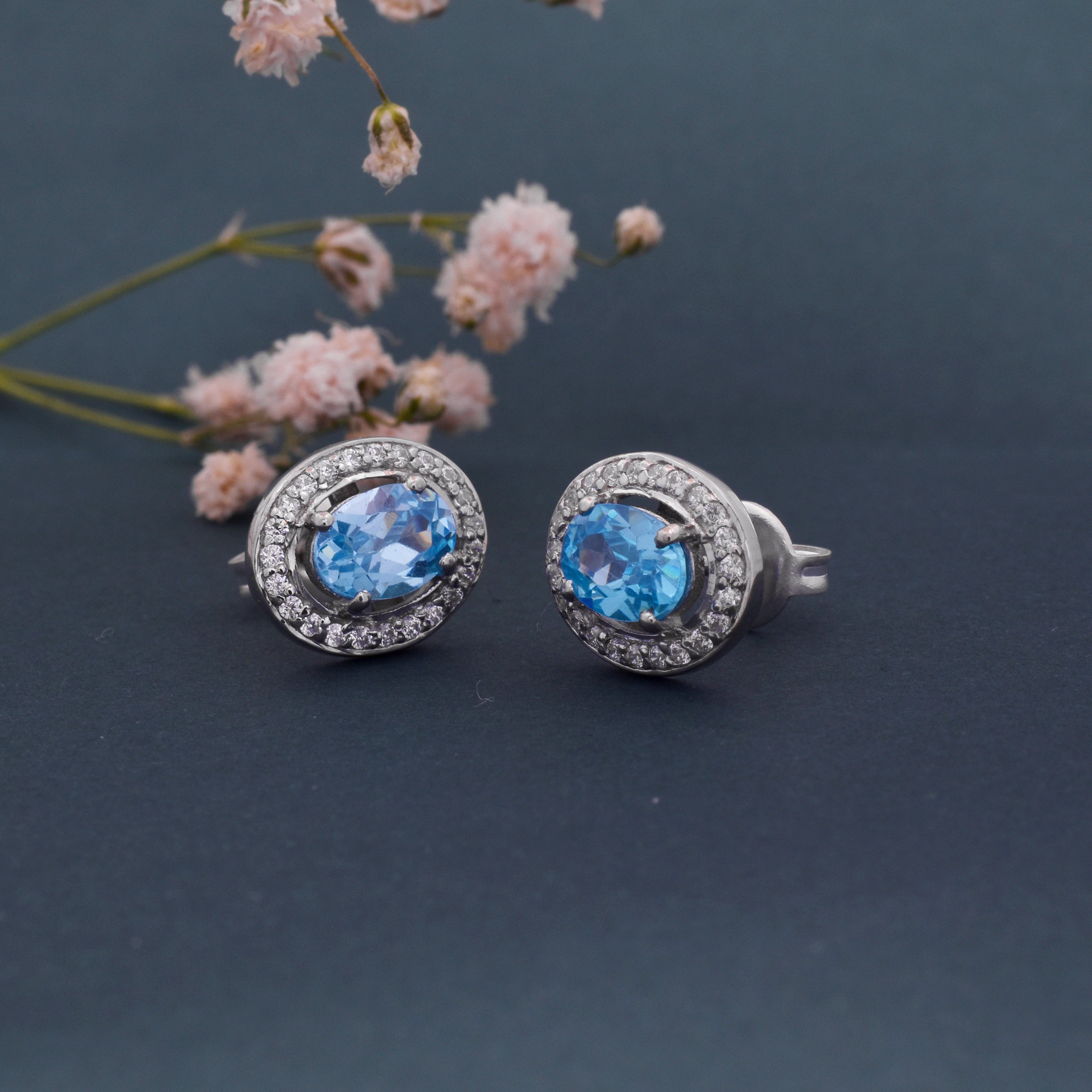 925 Silver Blue Gemstone Earrings – Timeless Stud Jewelry for Women