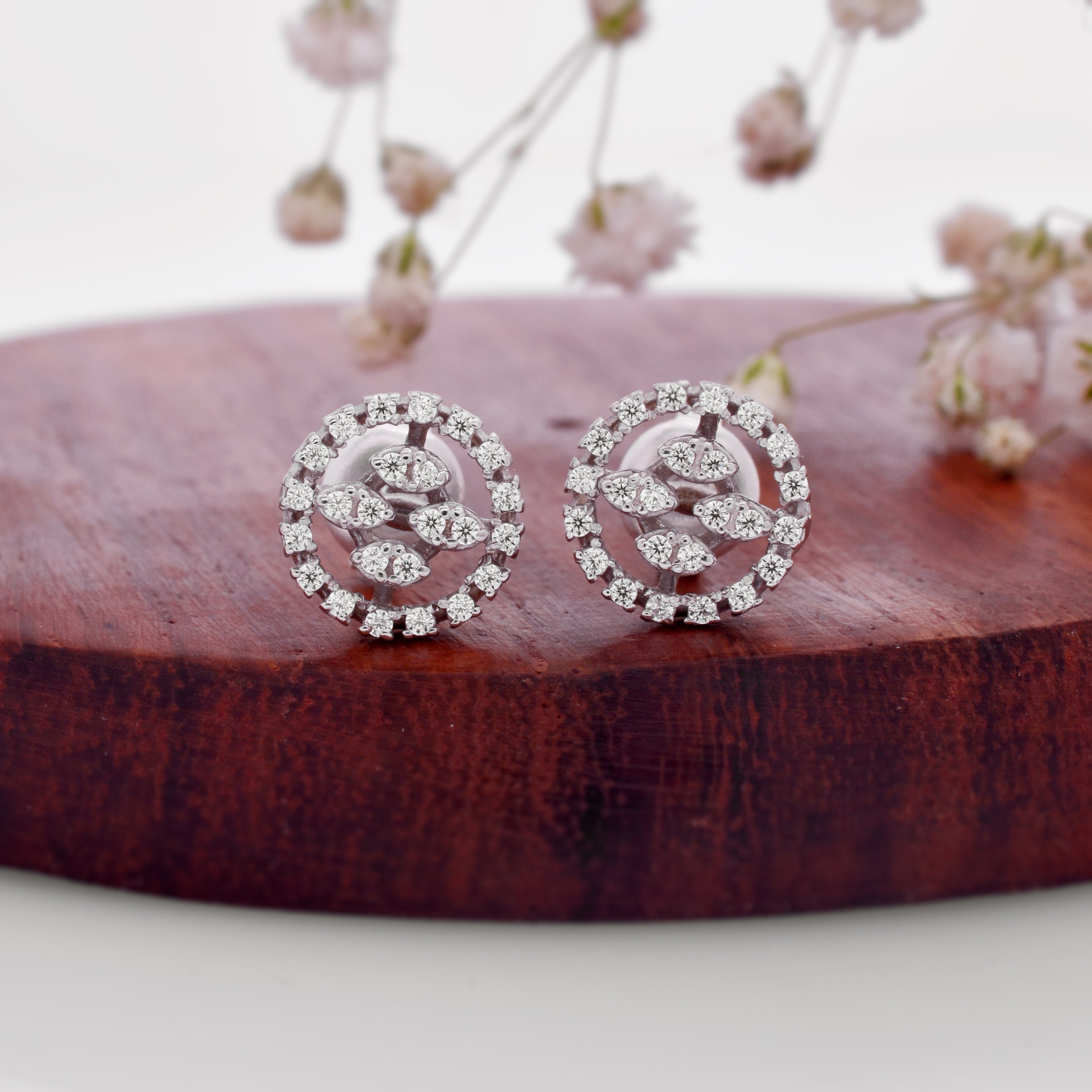 925 Sterling Silver Halo Round Stud Earrings – Elegant Jewelry Gifts for Women