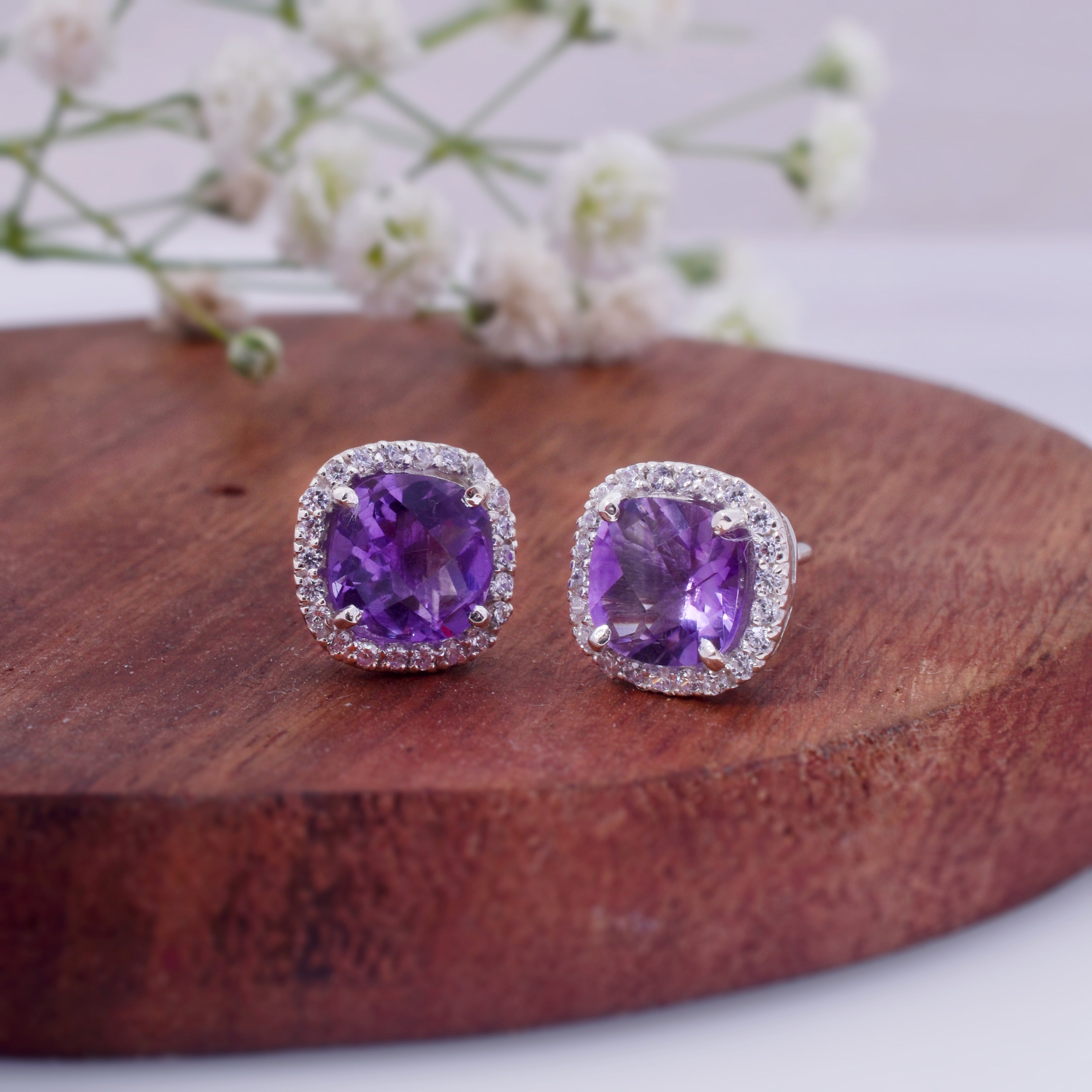 Amethyst Square Stud Earrings – 925 Sterling Silver Women’s Jewelry Gifts