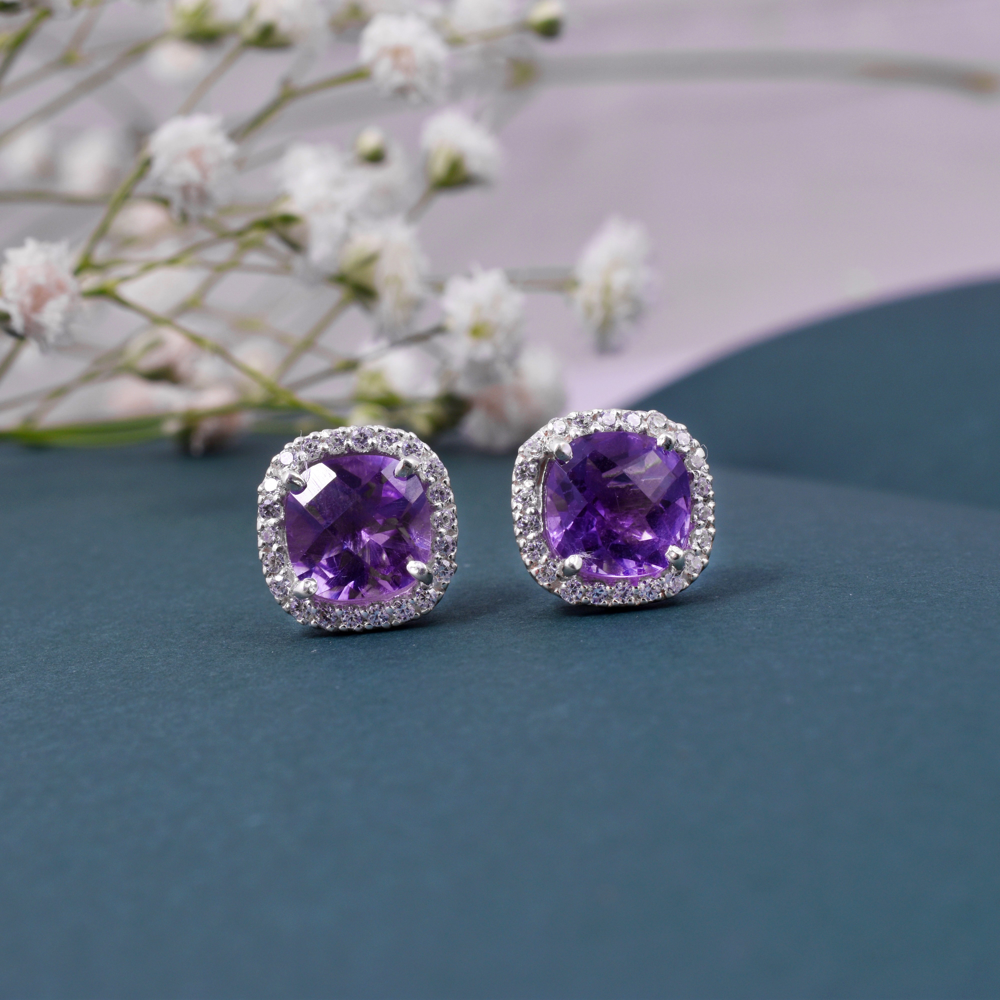 Amethyst Square Stud Earrings – 925 Sterling Silver Women’s Jewelry Gifts