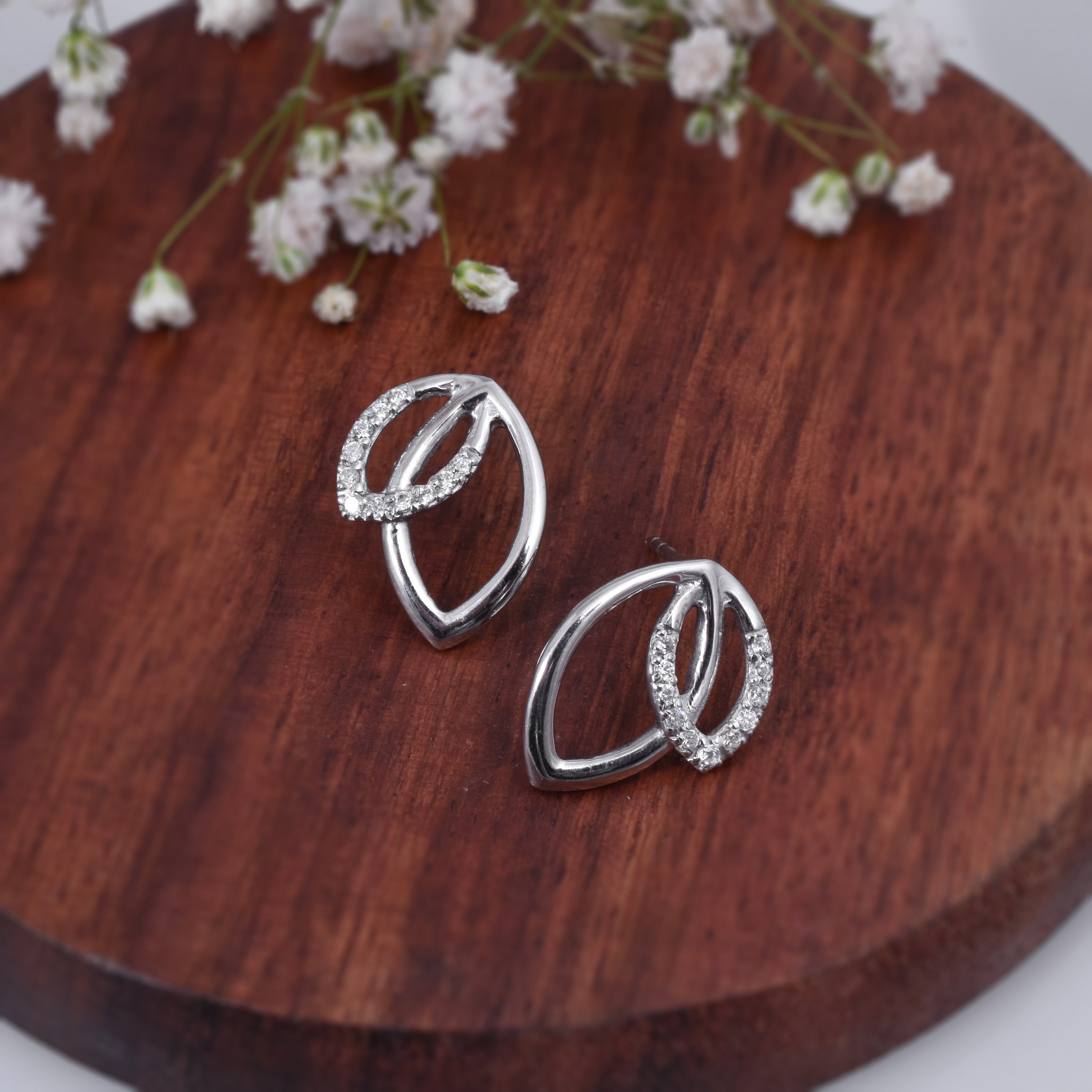 Sterling Silver Double Marquise Leaf Studs – Elegant and Lightweight Jewelry