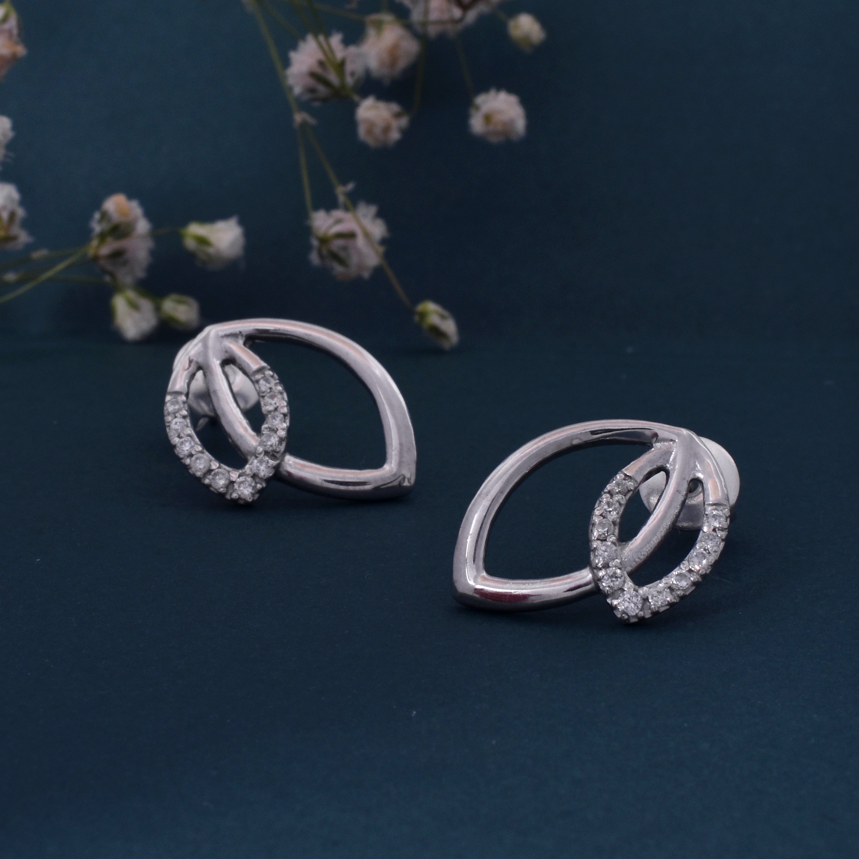 Sterling Silver Double Marquise Leaf Studs – Elegant and Lightweight Jewelry