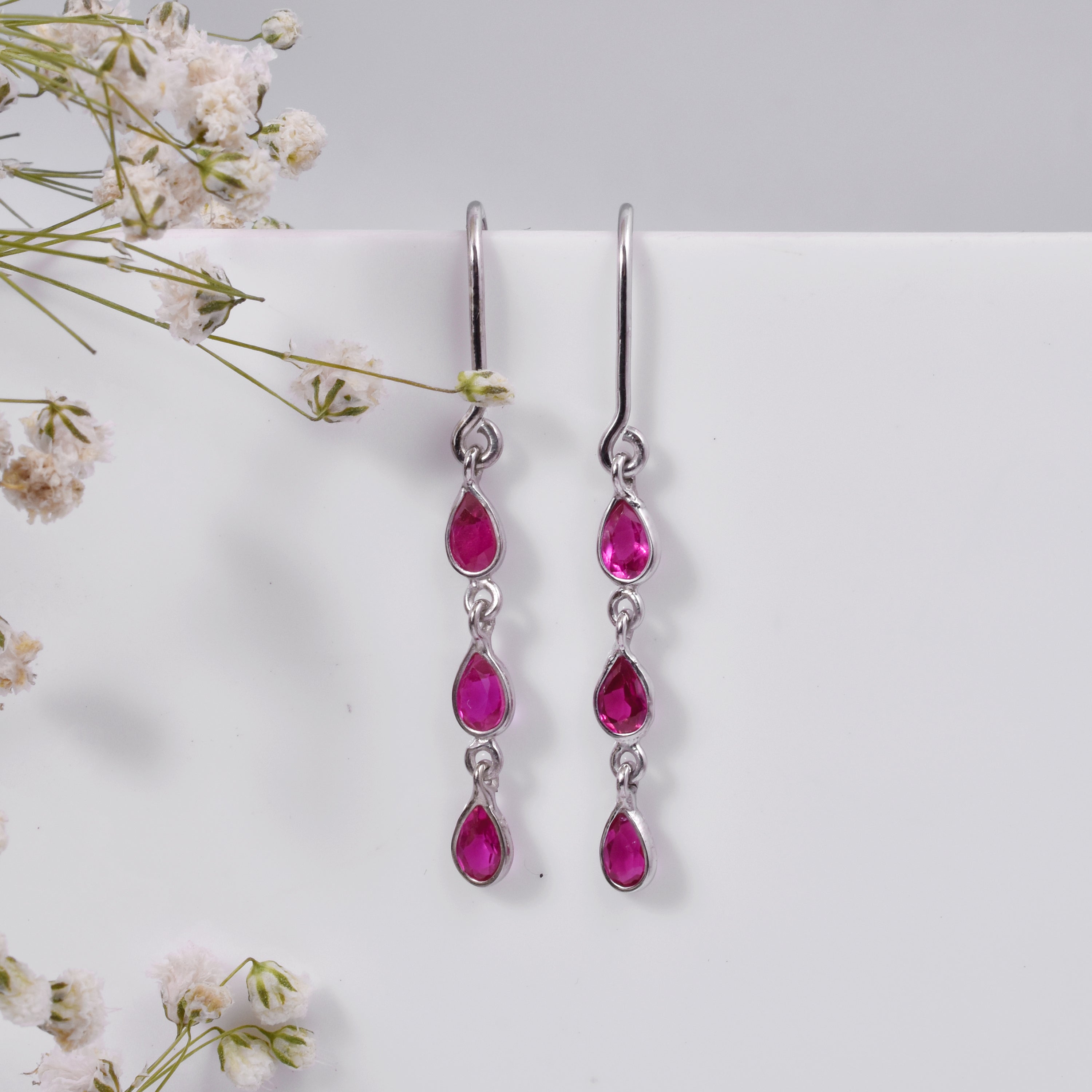 Ruby Dangle Earrings in 925 Sterling Silver – Stunning Jewelry Gift for Women
