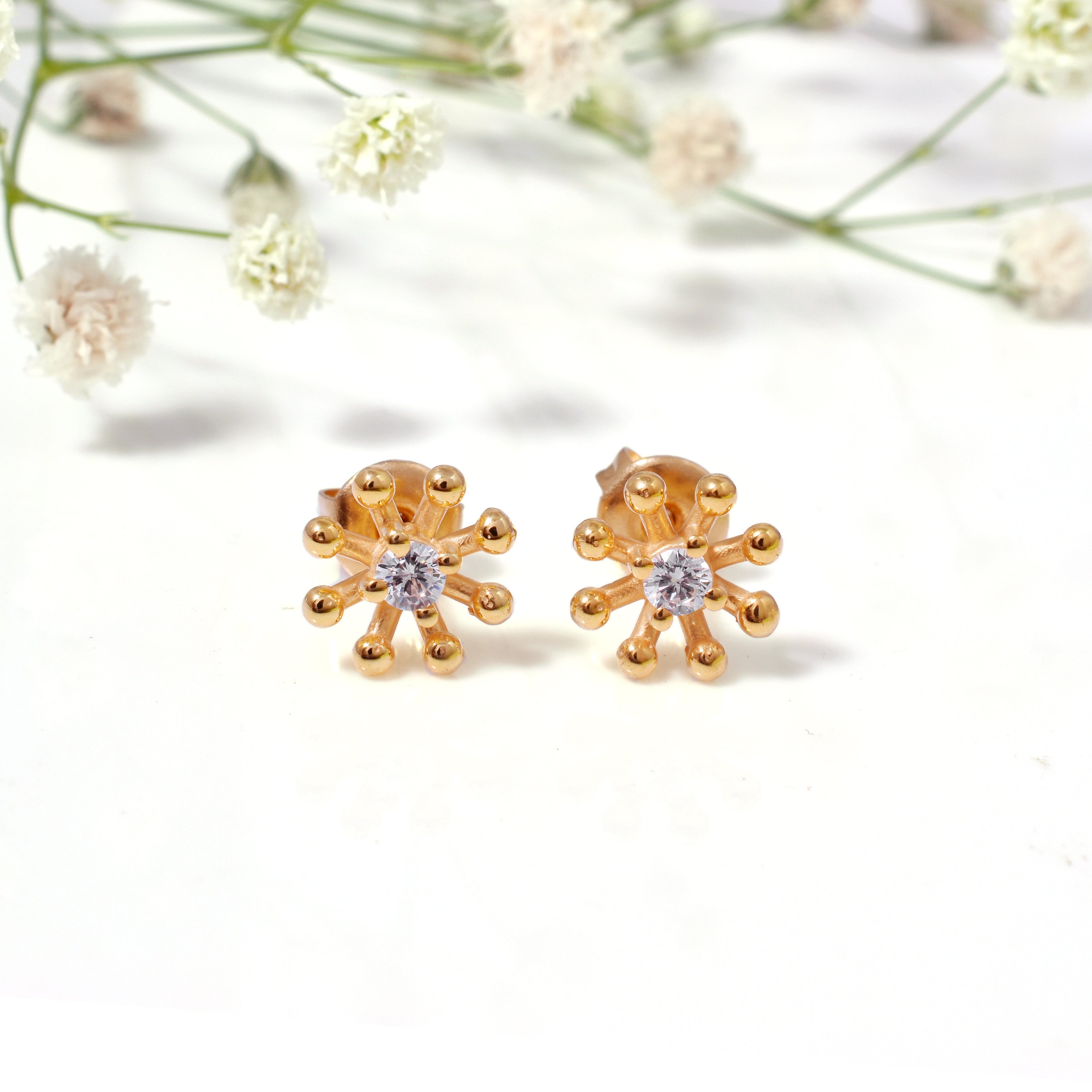925 Sterling Silver Gold Finish Flower Earrings | Chic and Elegant Design