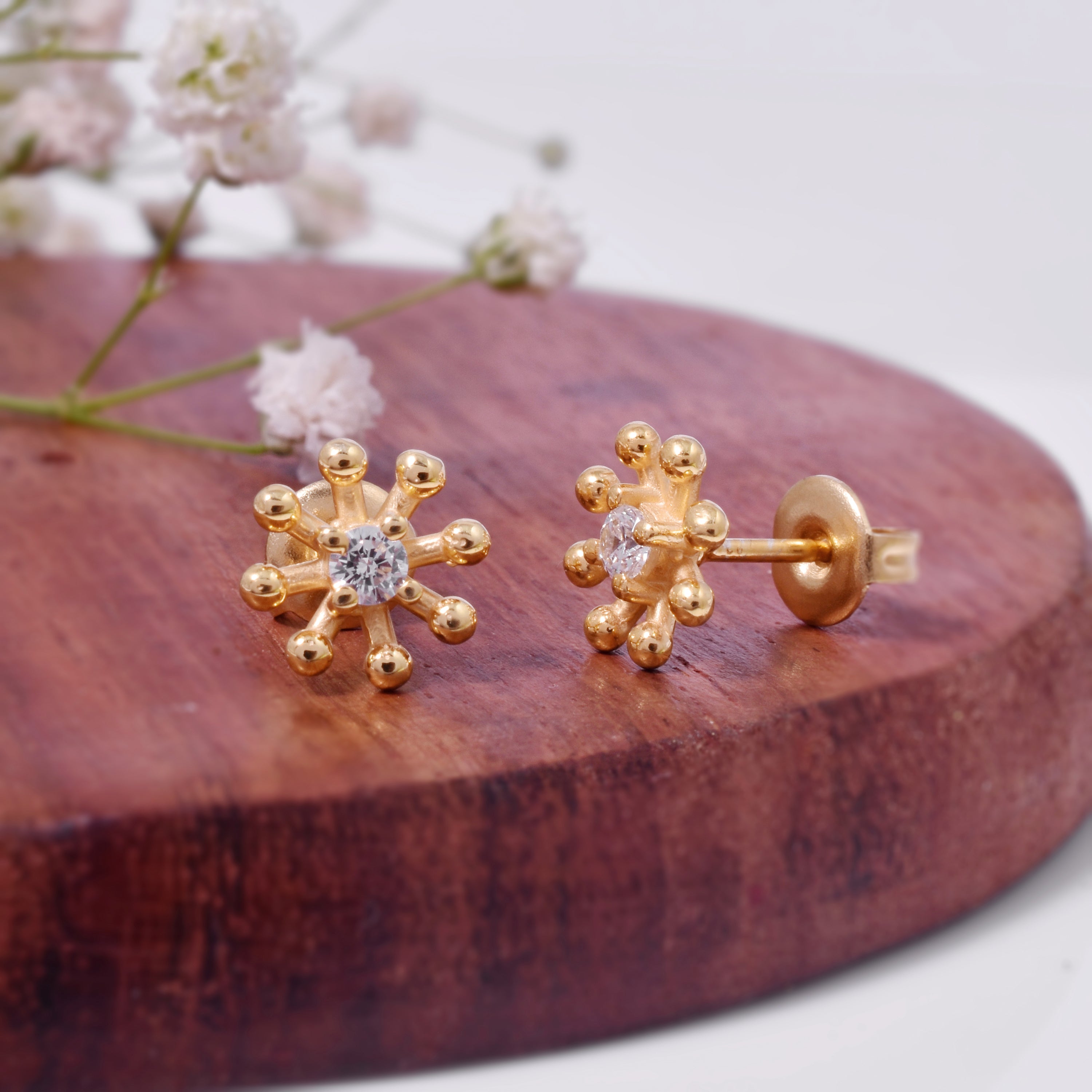925 Sterling Silver Gold Finish Flower Earrings | Chic and Elegant Design