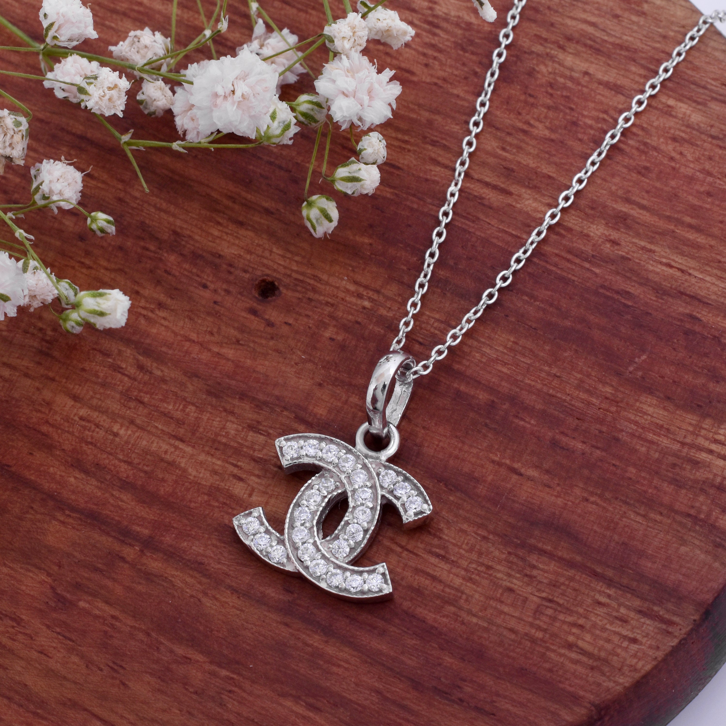 Chanel-Inspired CC Necklace 92.5 Sterling Silver  Elegant Gift for Her