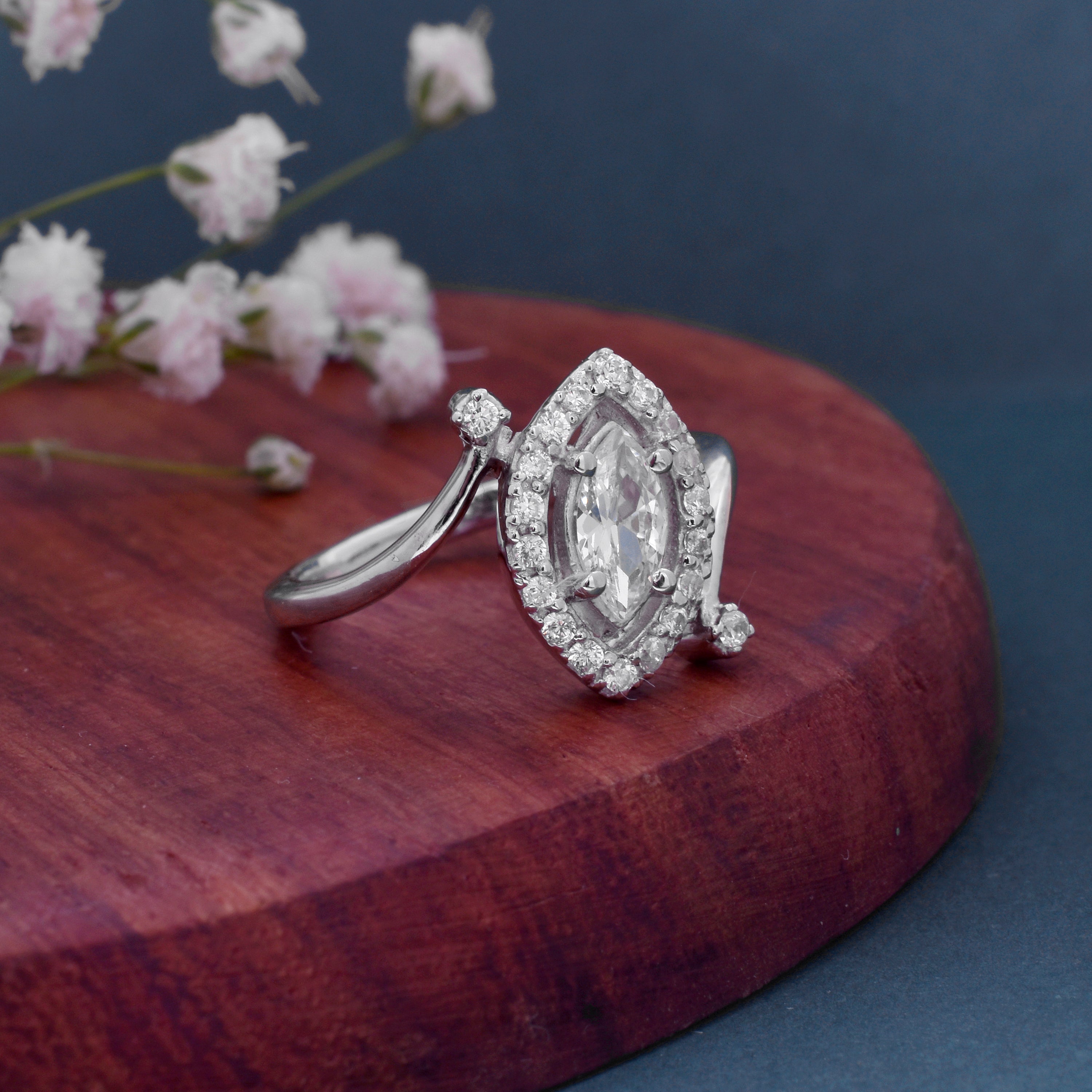 Sterling Silver Marquise Halo Ring: 925 Pure Luxury