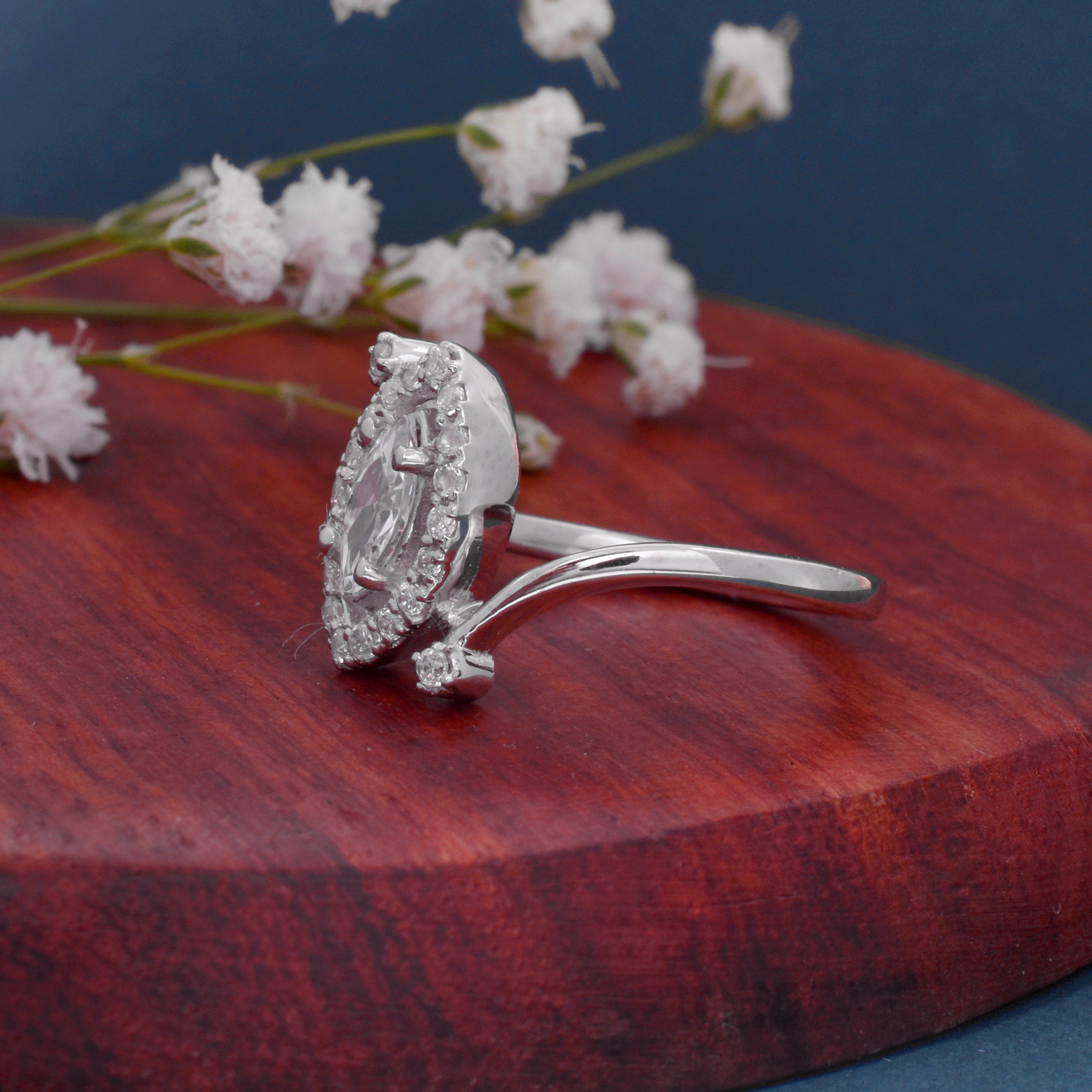 Sterling Silver Marquise Halo Ring: 925 Pure Luxury