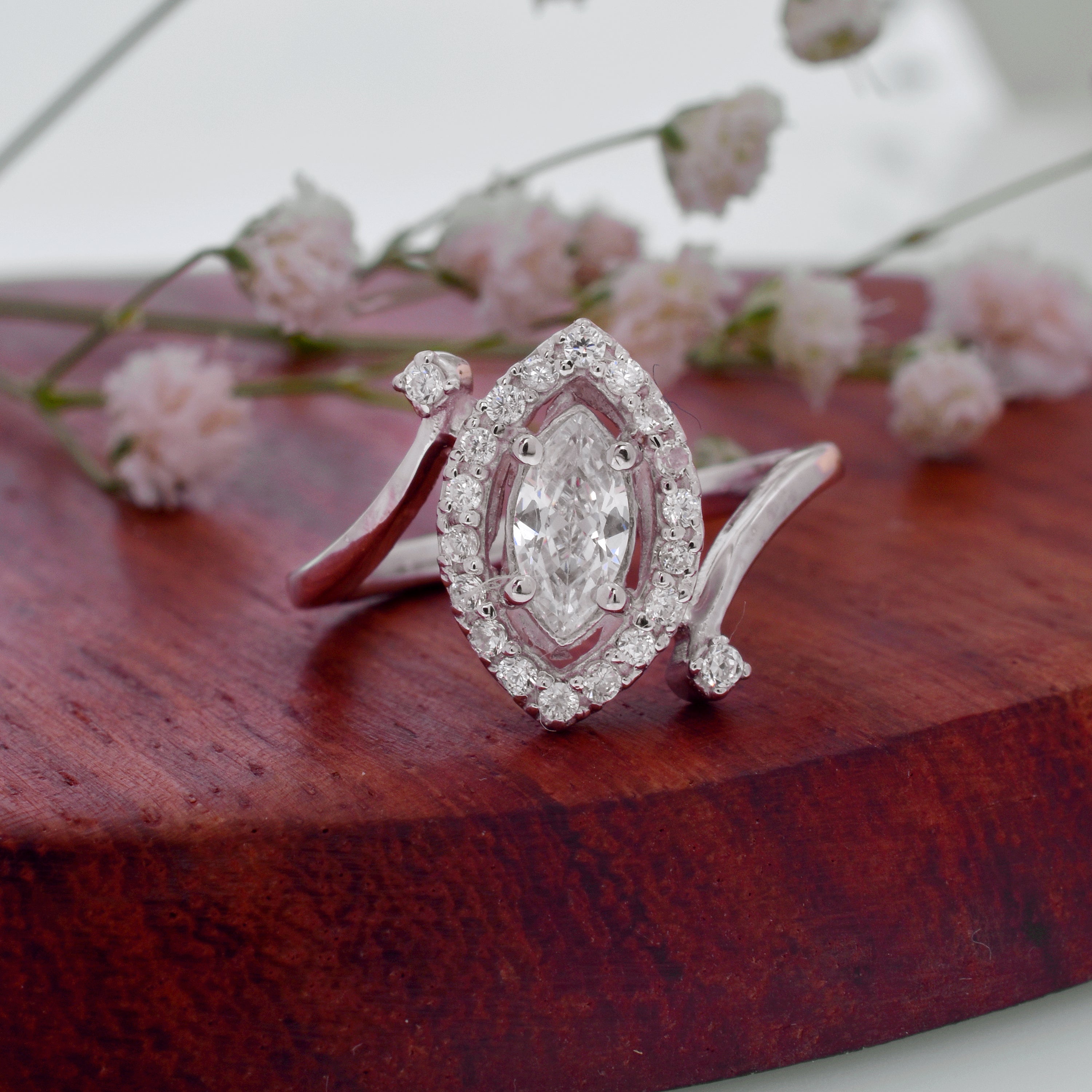 Sterling Silver Marquise Halo Ring: 925 Pure Luxury