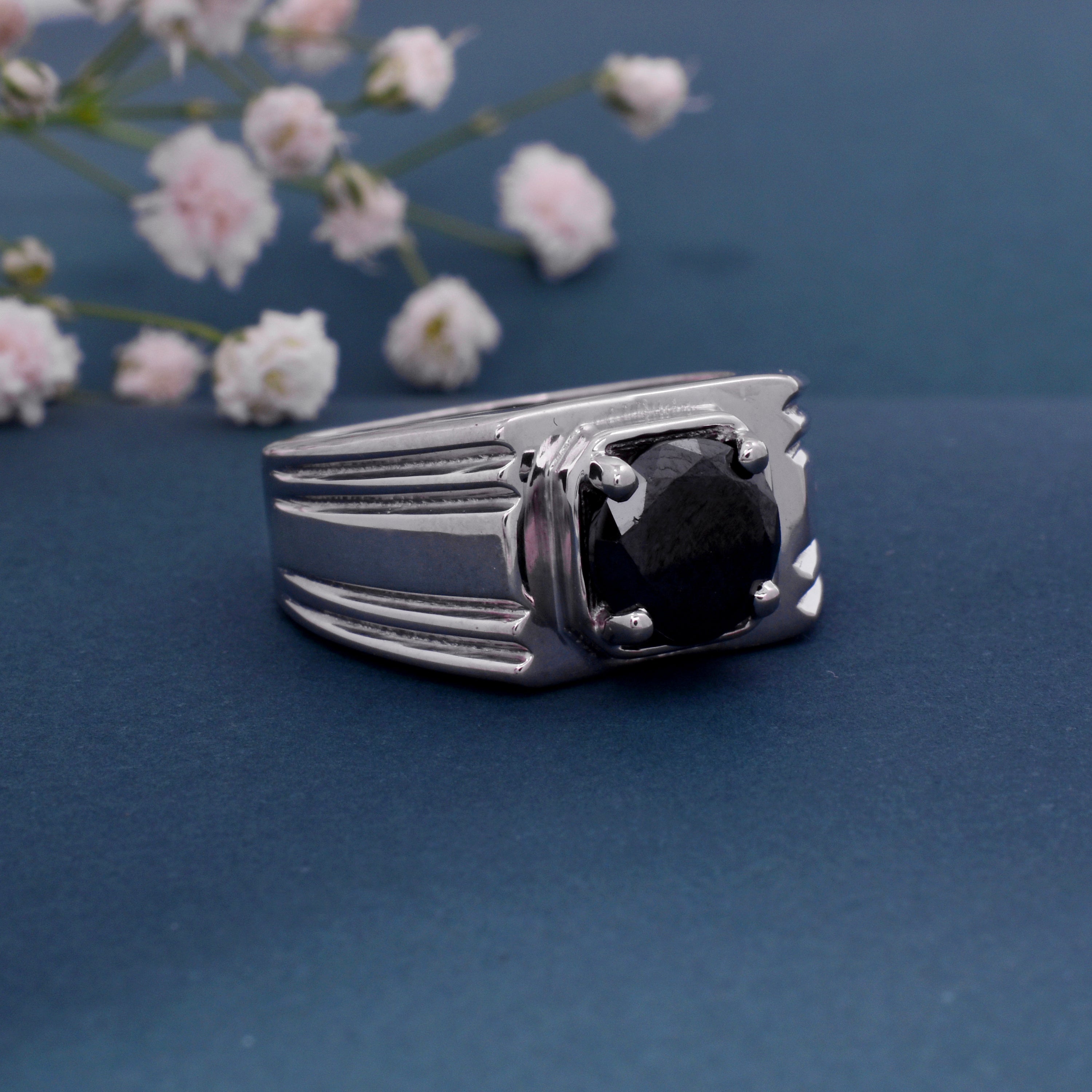 Sterling Silver Men’s Black Solitaire Ring – Modern Engagement Choice