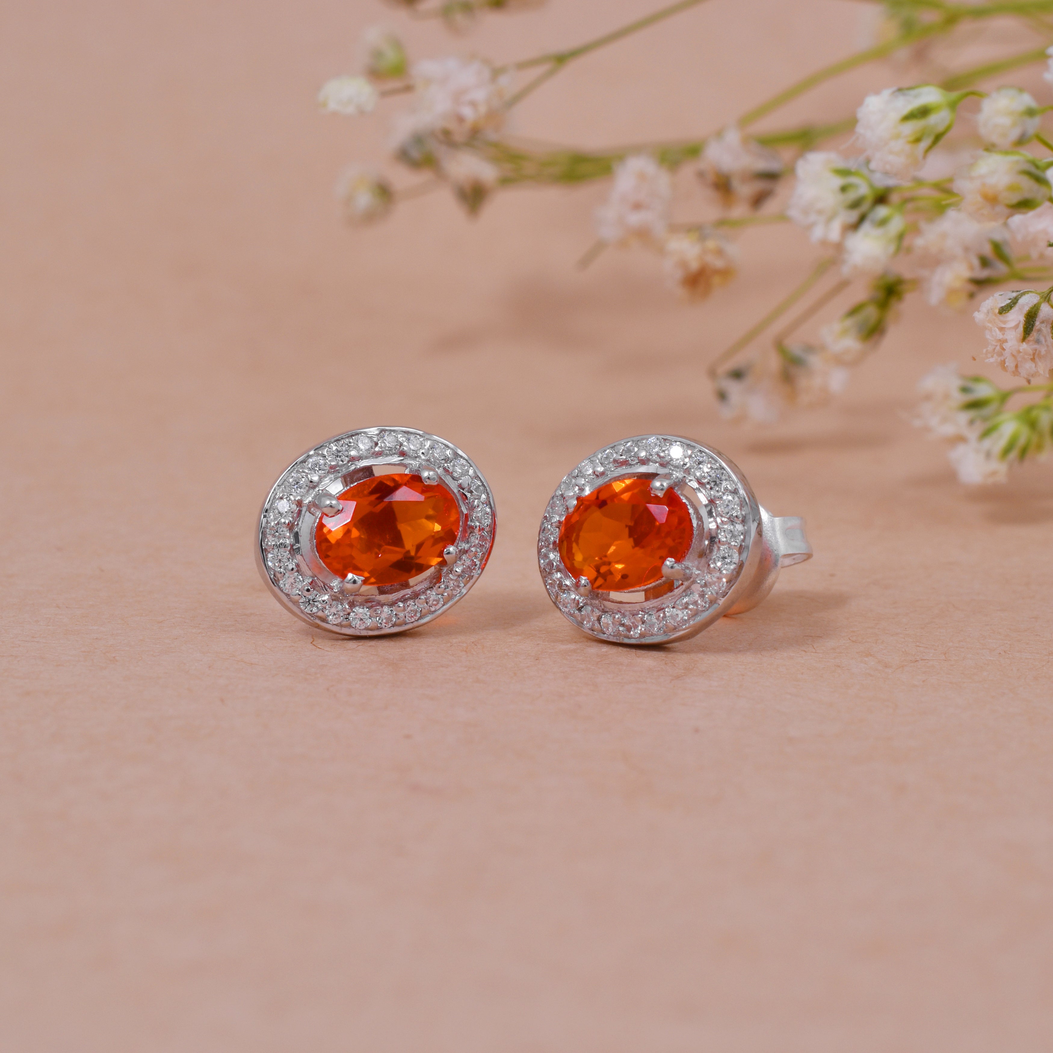 Oval Gemstone Stud Earrings for Women – 925 Sterling Silver Elegant Jewelry