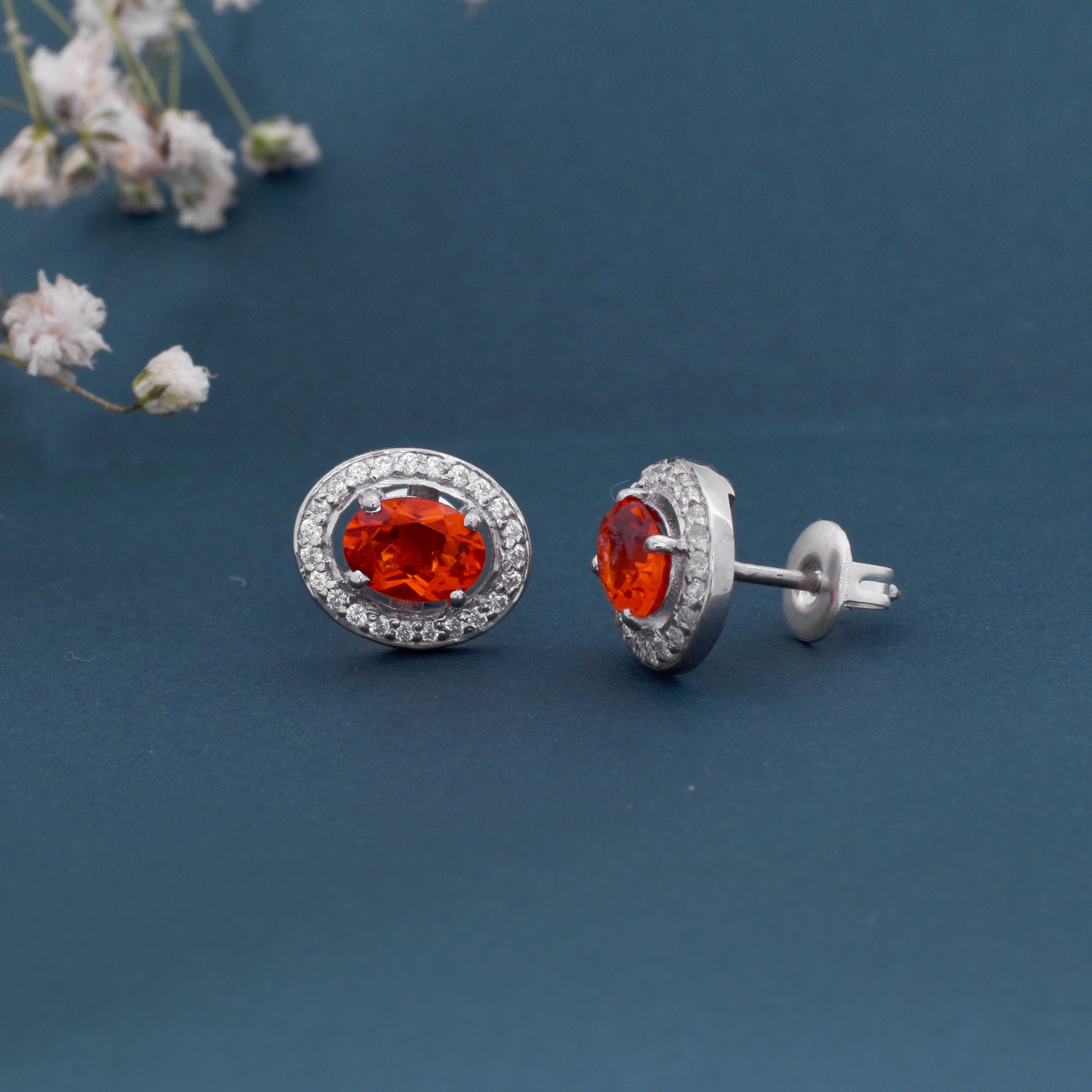 Oval Gemstone Stud Earrings for Women – 925 Sterling Silver Elegant Jewelry