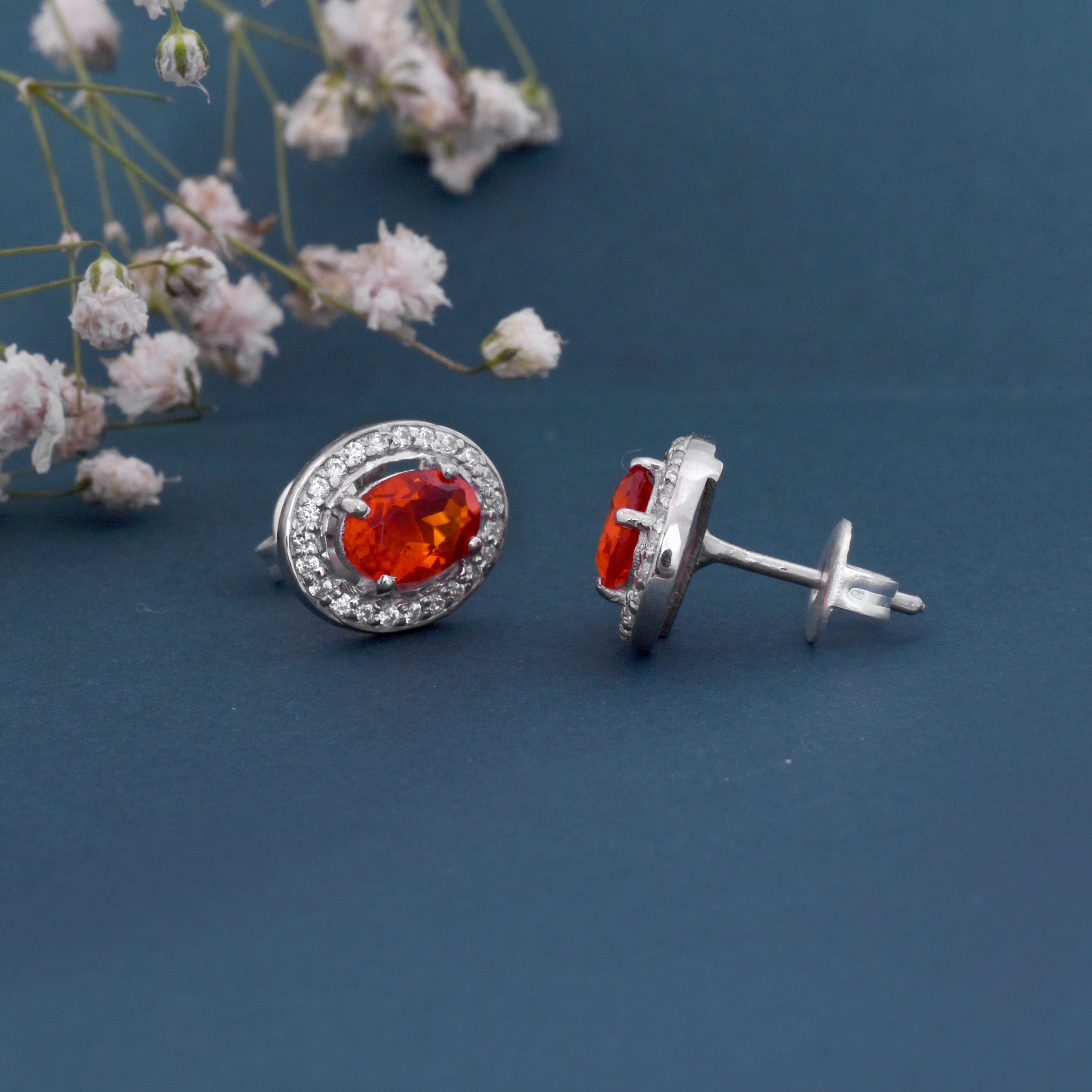 Oval Gemstone Stud Earrings for Women – 925 Sterling Silver Elegant Jewelry