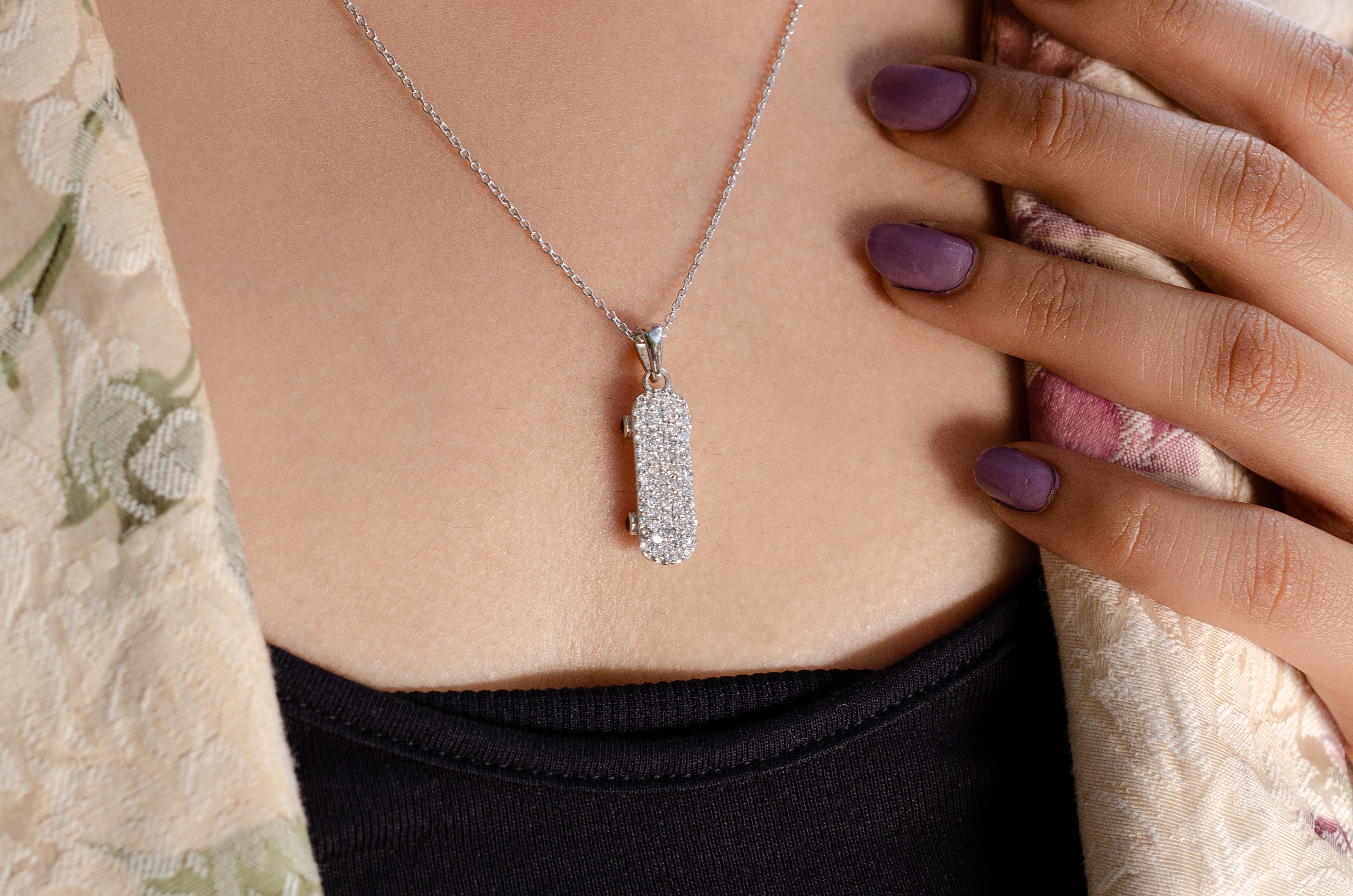 92.5 Sterling Silver iced out Skateboard Necklace – Personalized & Unique