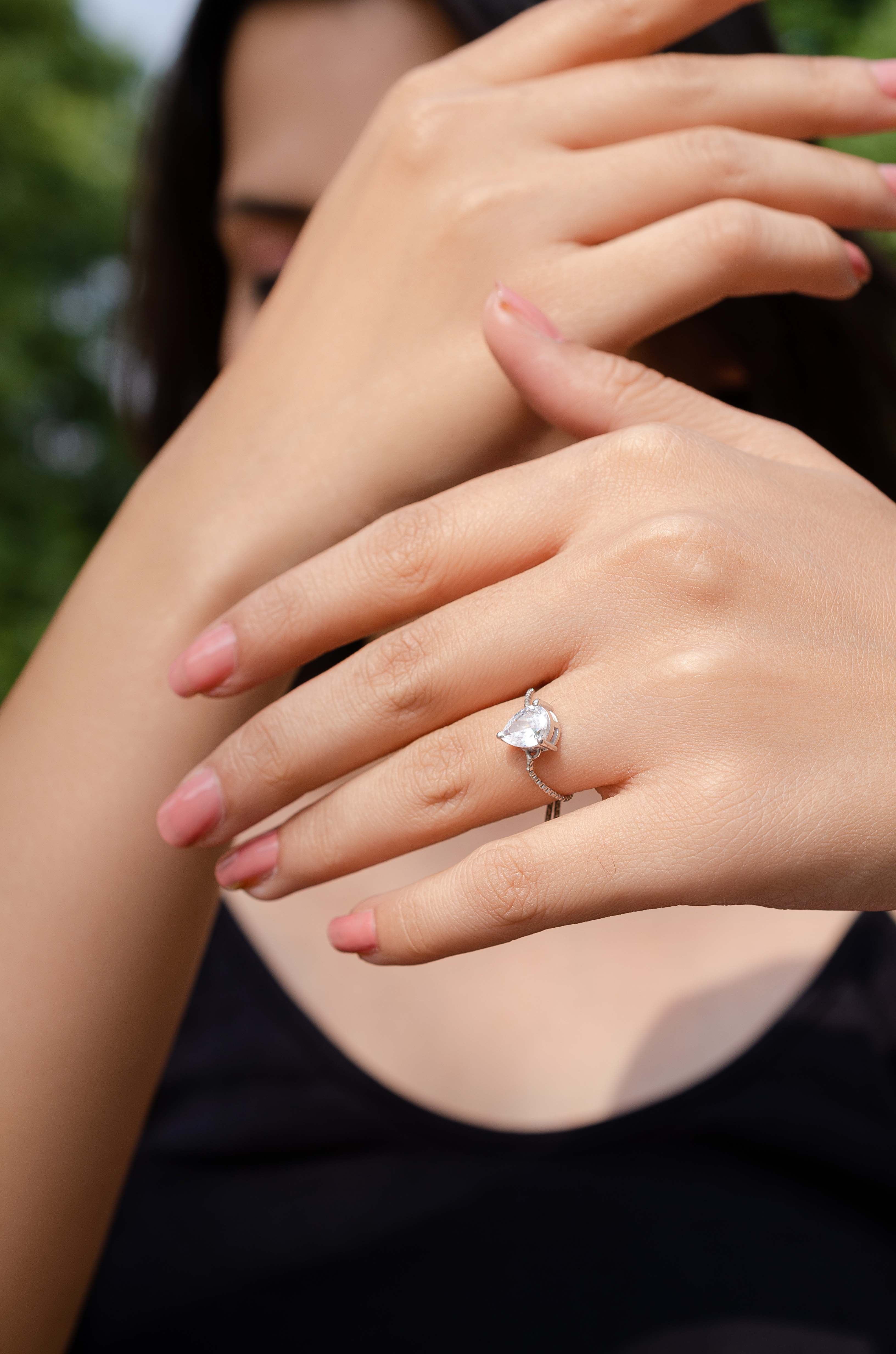 Elegant 925 Sterling Silver Pear Adjustable Ring