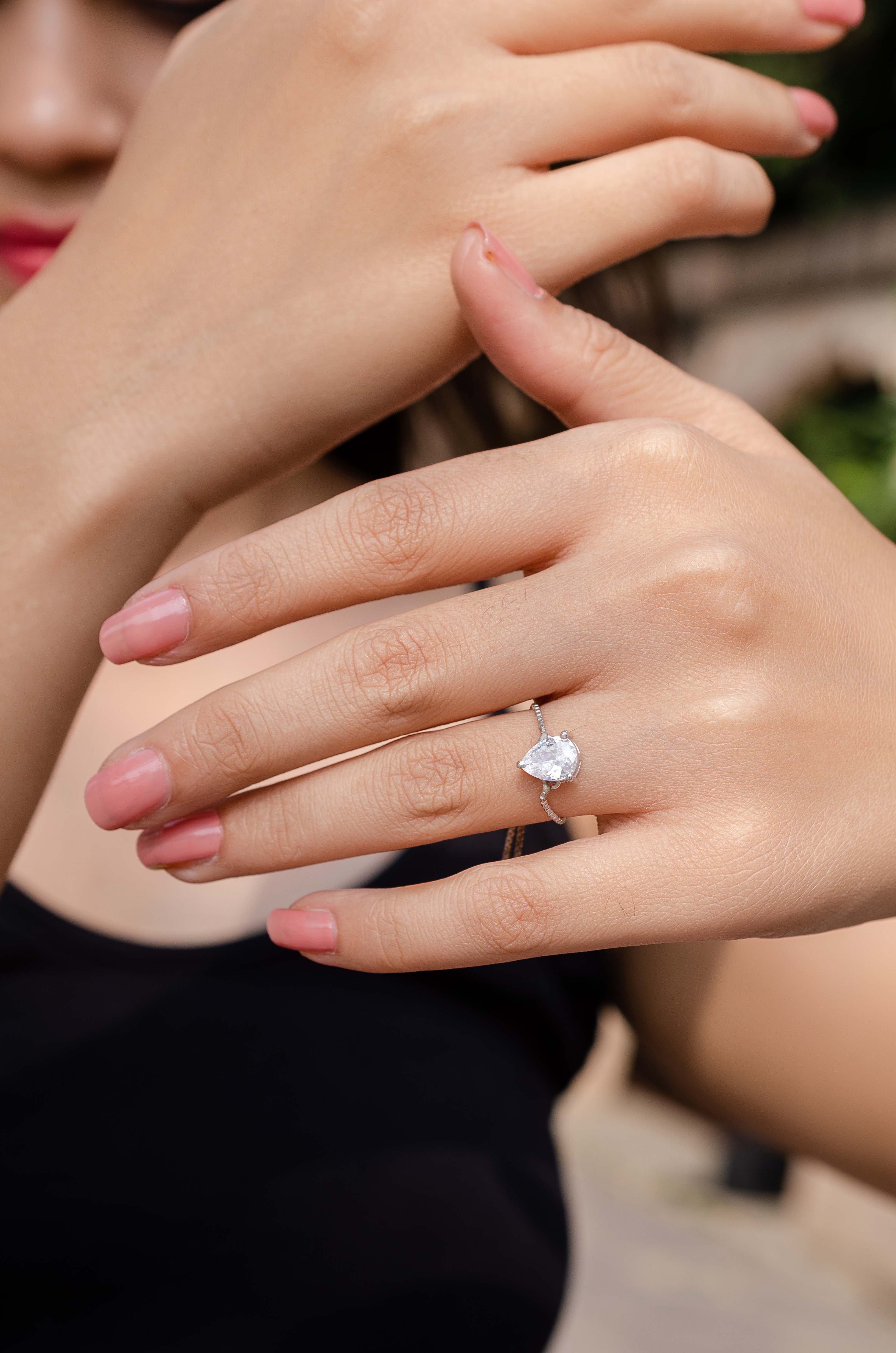 Elegant 925 Sterling Silver Pear Adjustable Ring