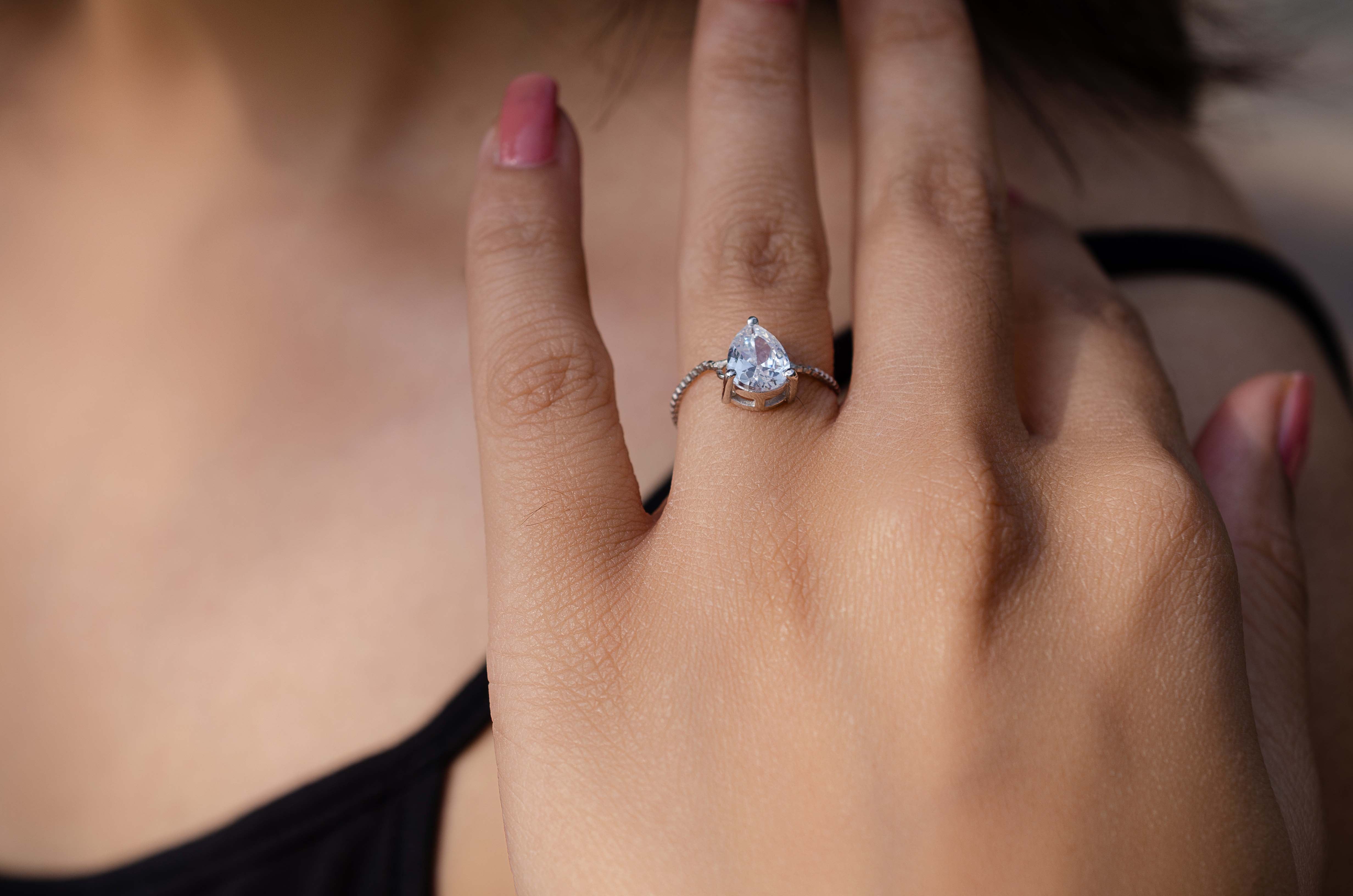Elegant 925 Sterling Silver Pear Adjustable Ring