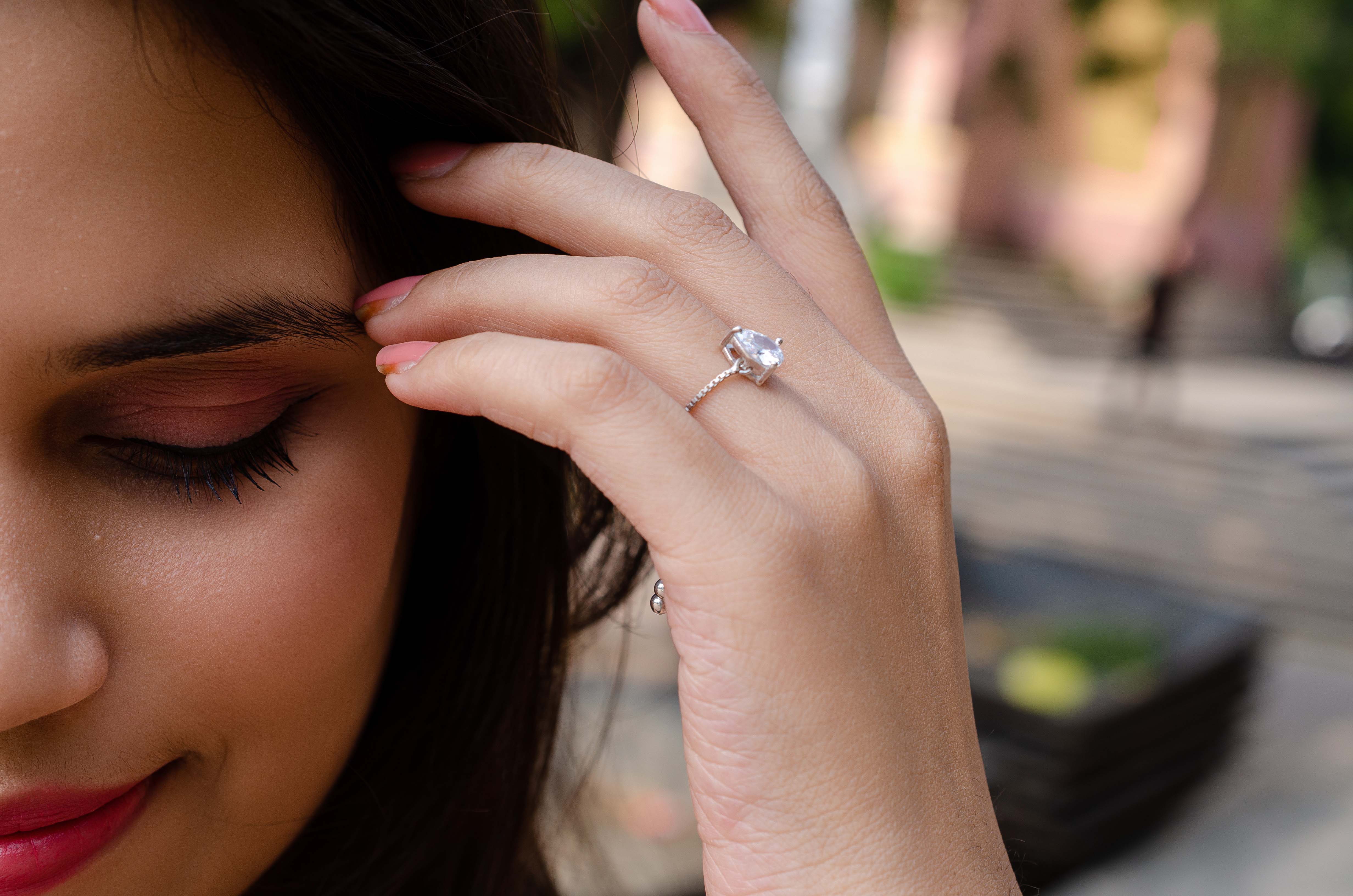 Elegant 925 Sterling Silver Pear Adjustable Ring