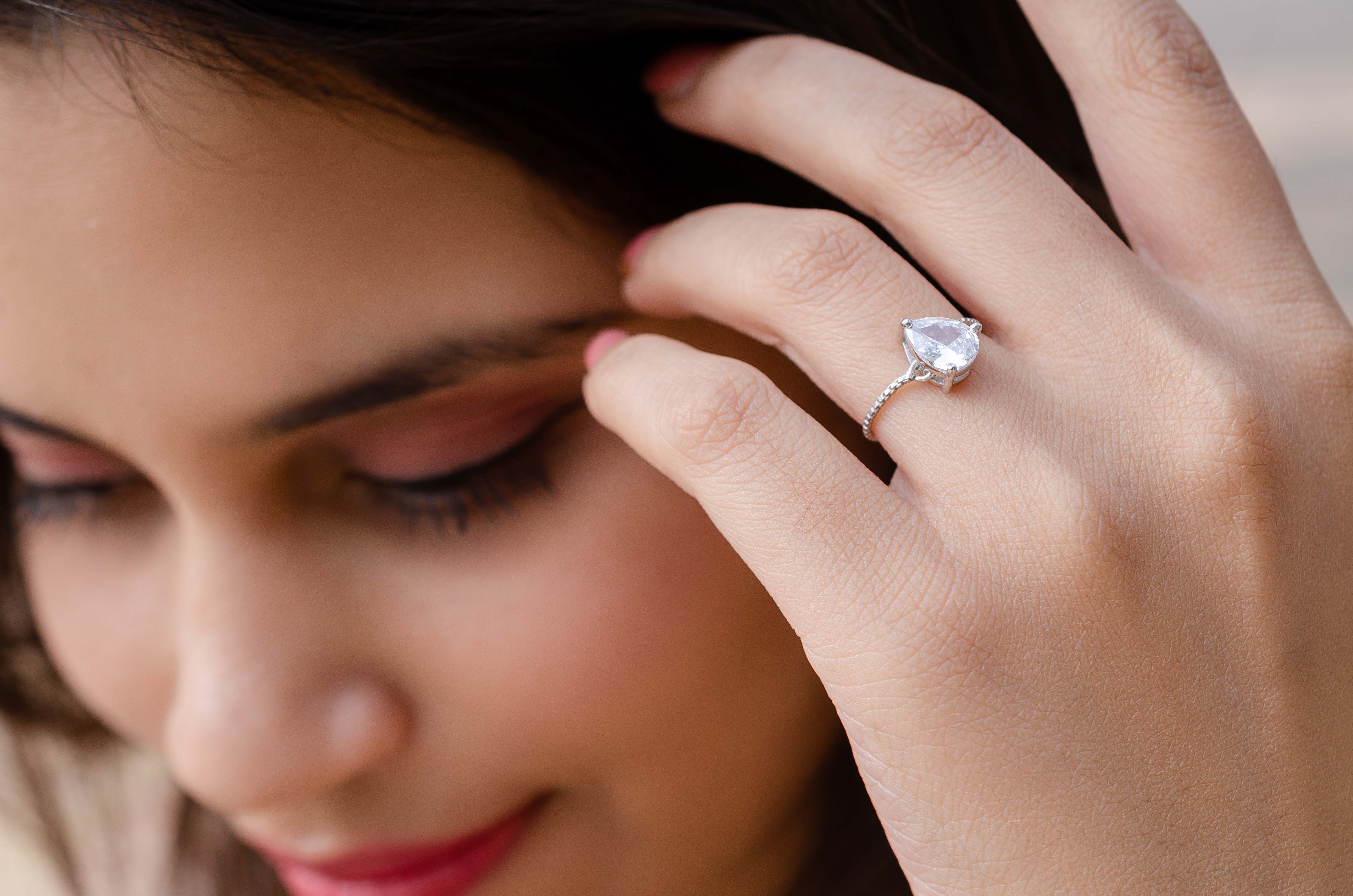 Elegant 925 Sterling Silver Pear Adjustable Ring