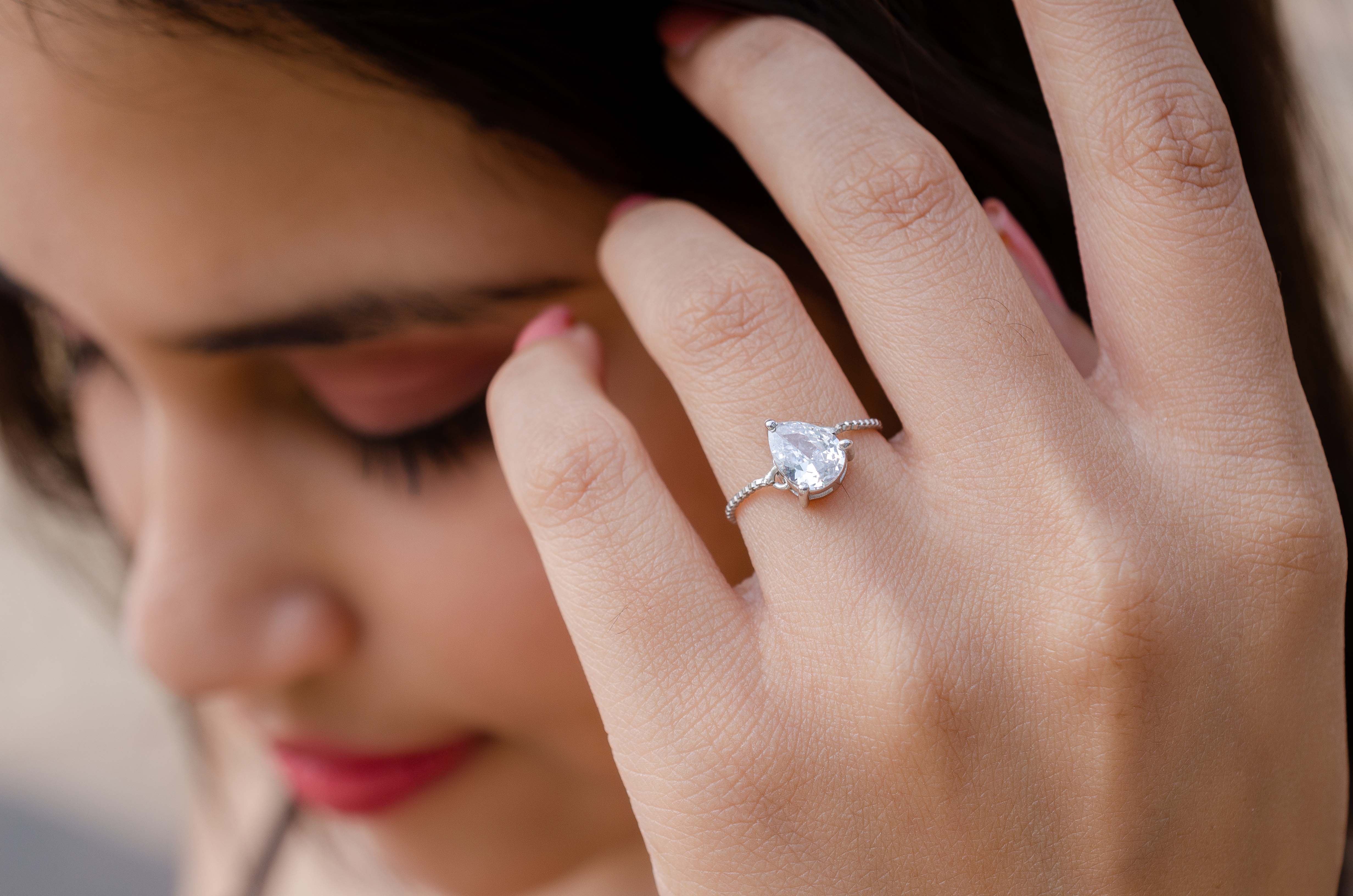 Elegant 925 Sterling Silver Pear Adjustable Ring