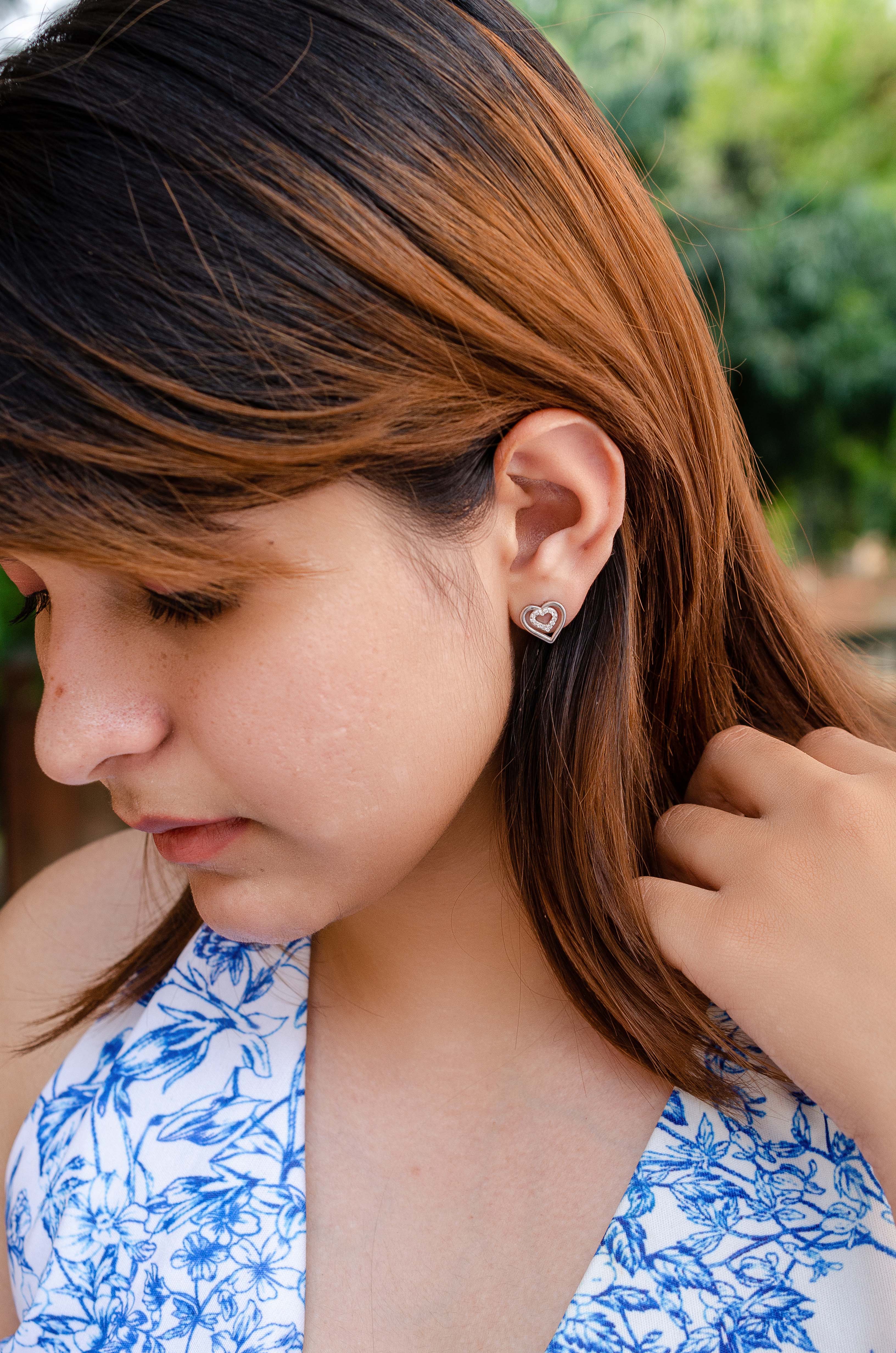 92.5 Sterling Silver Heart Shape Stud Earrings – Elegant Handmade Fine Jewelry for Everyday Wear