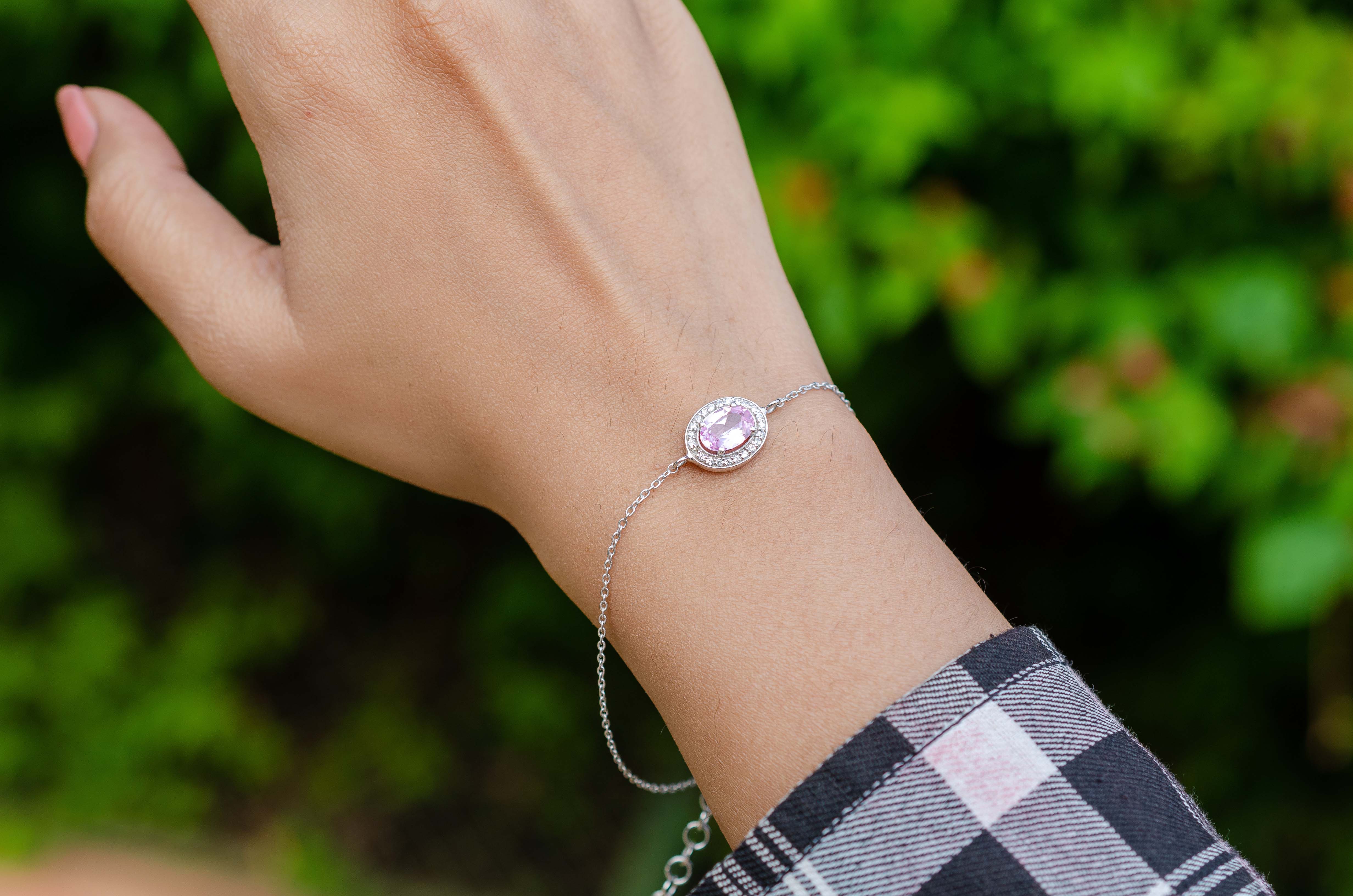 Chic Sophistication: 92.5 Sterling Silver Pink Oval Bracelet