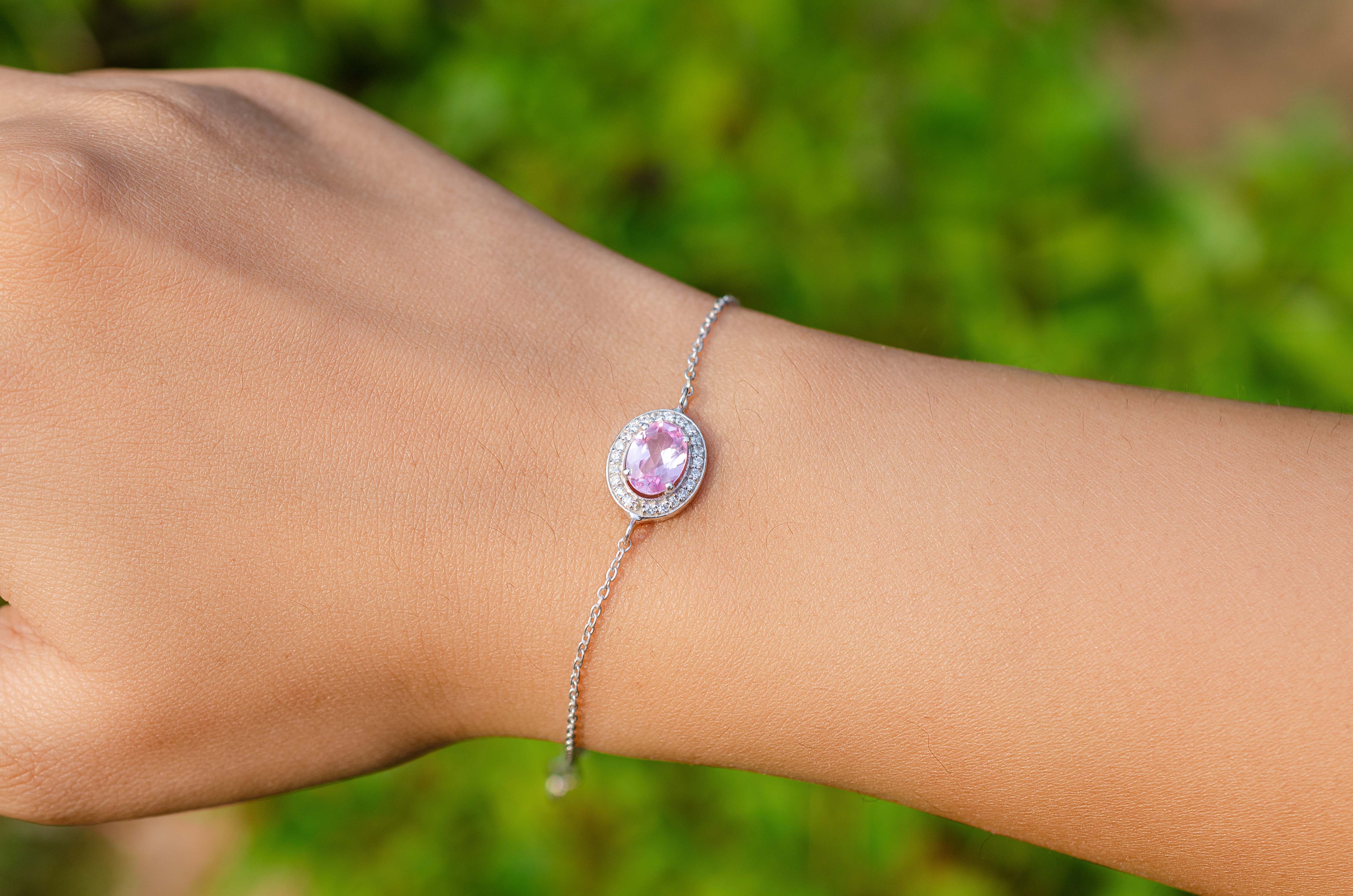 Chic Sophistication: 92.5 Sterling Silver Pink Oval Bracelet