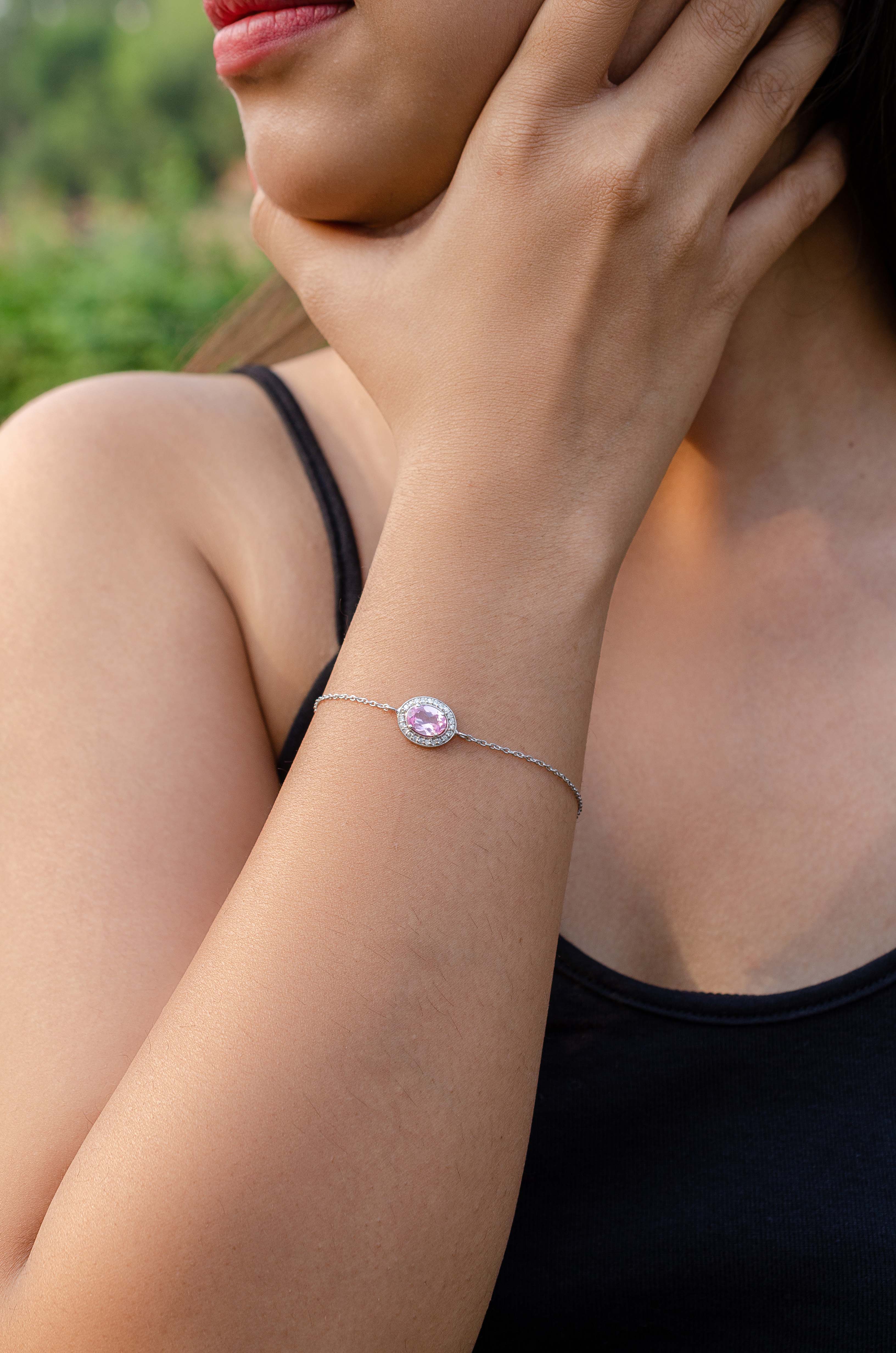 Chic Sophistication: 92.5 Sterling Silver Pink Oval Bracelet