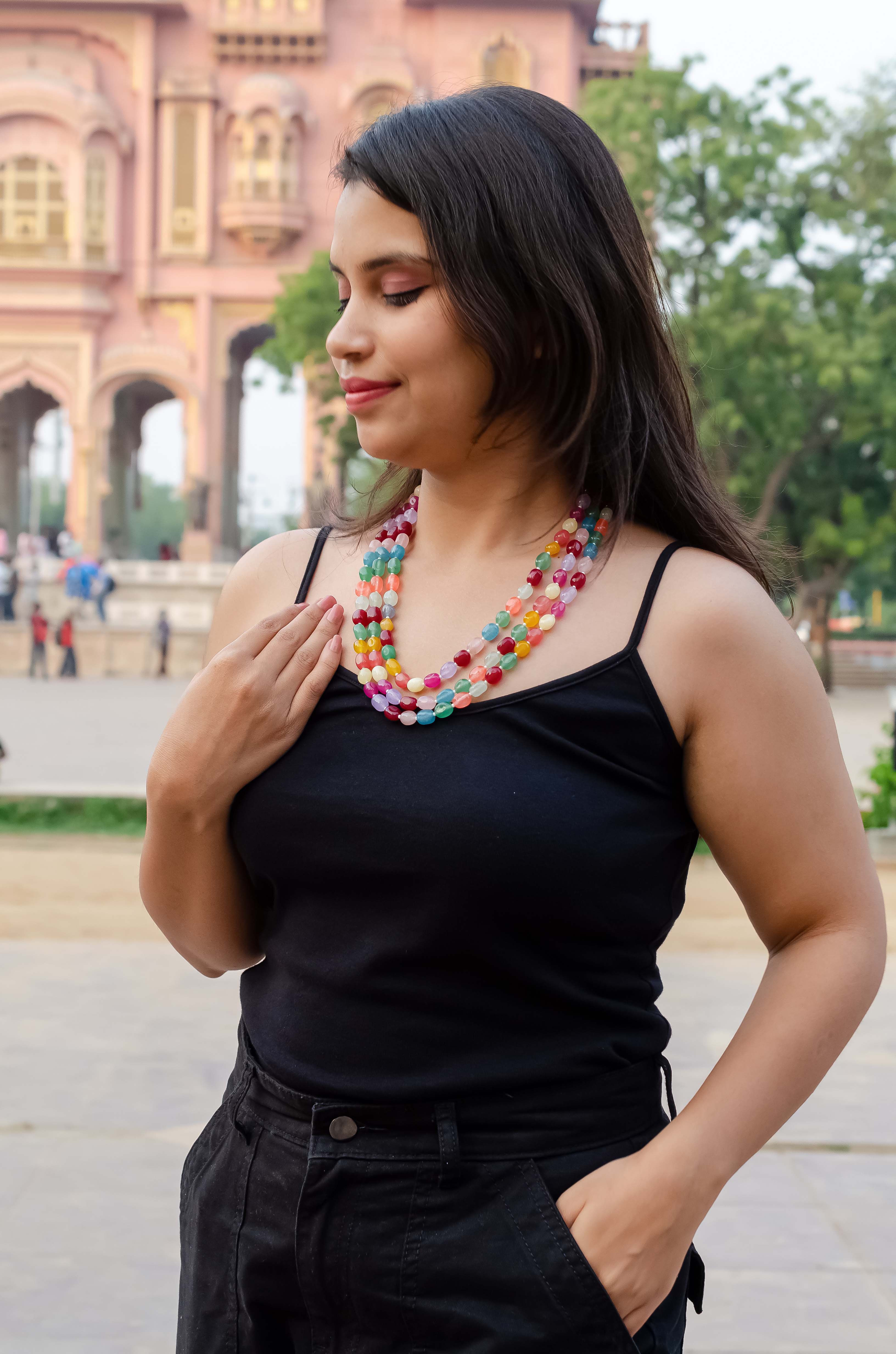 Multi-Rainbow Gemstone Beads Necklace – Vibrant & Elegant Statement Jewelry