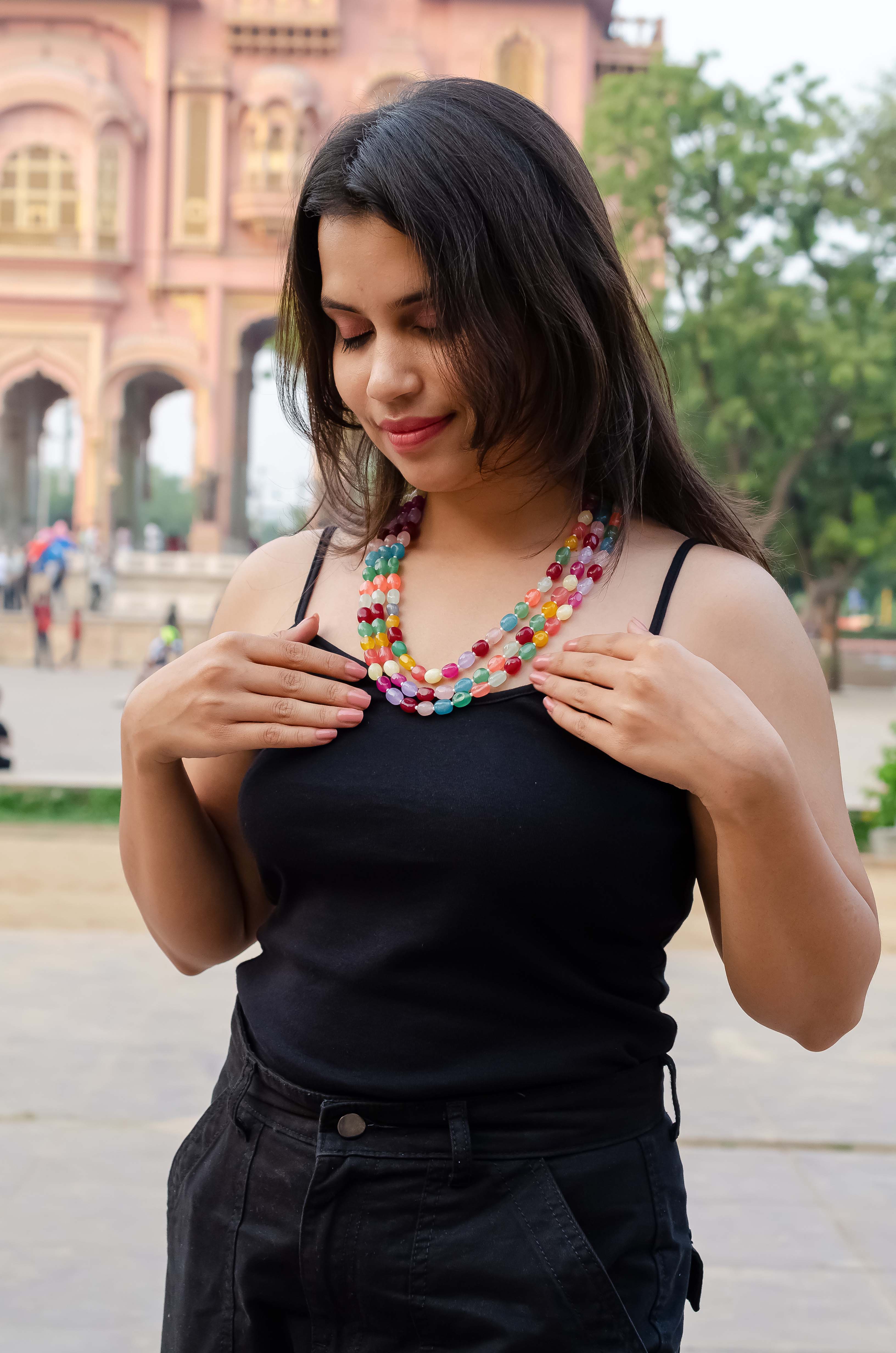 Multi-Rainbow Gemstone Beads Necklace – Vibrant & Elegant Statement Jewelry