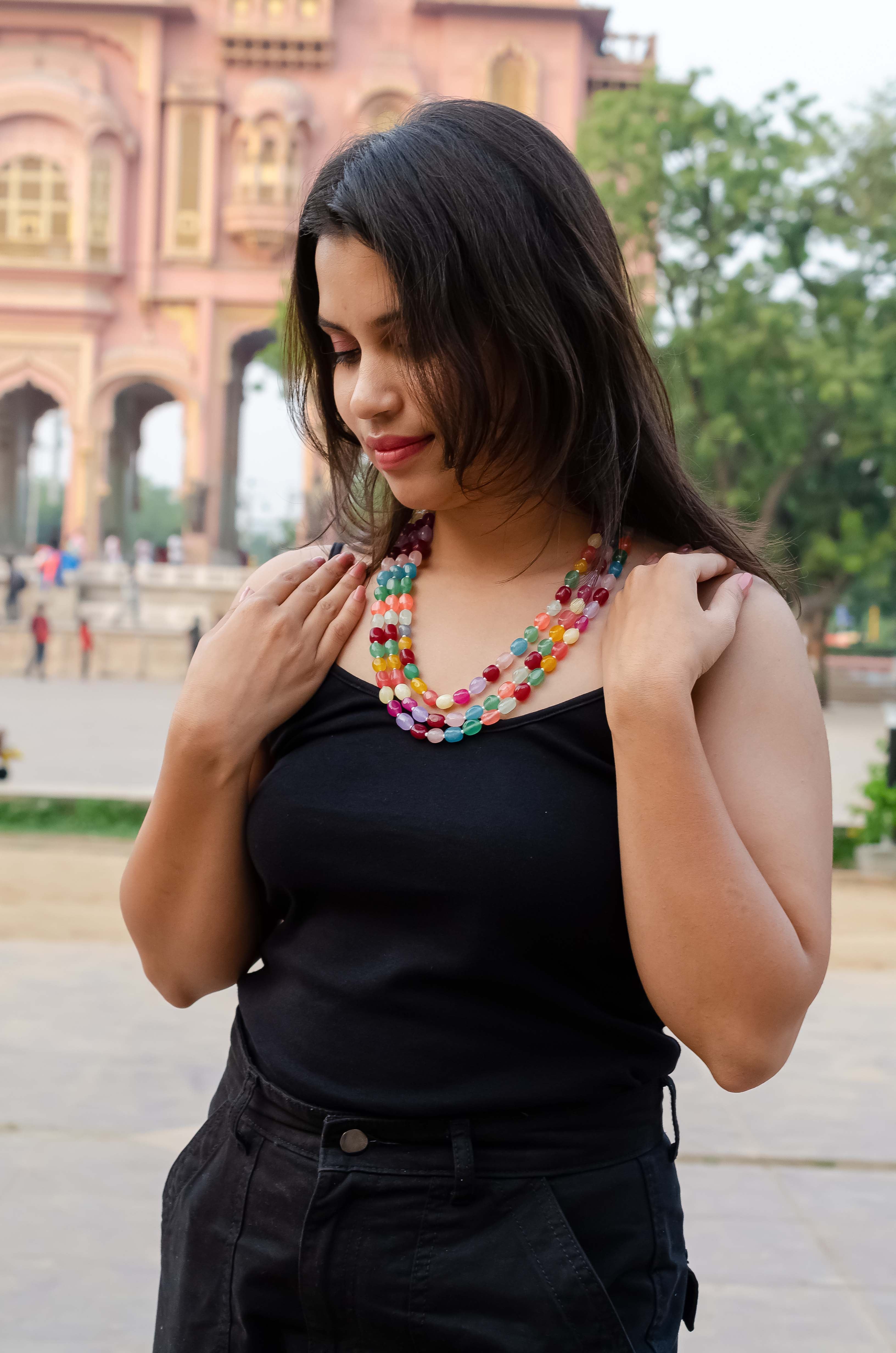 Multi-Rainbow Gemstone Beads Necklace – Vibrant & Elegant Statement Jewelry