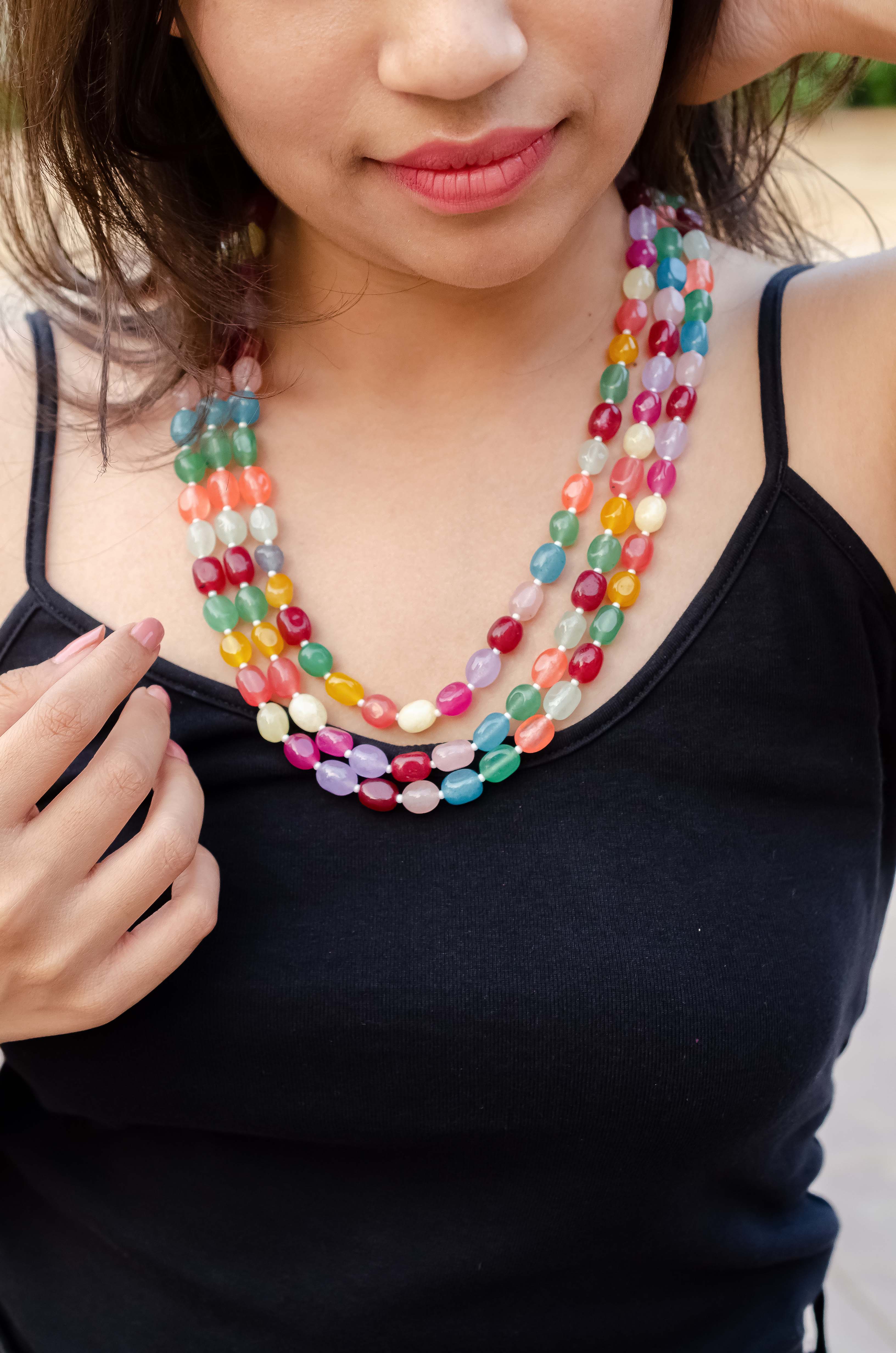 Multi-Rainbow Gemstone Beads Necklace – Vibrant & Elegant Statement Jewelry