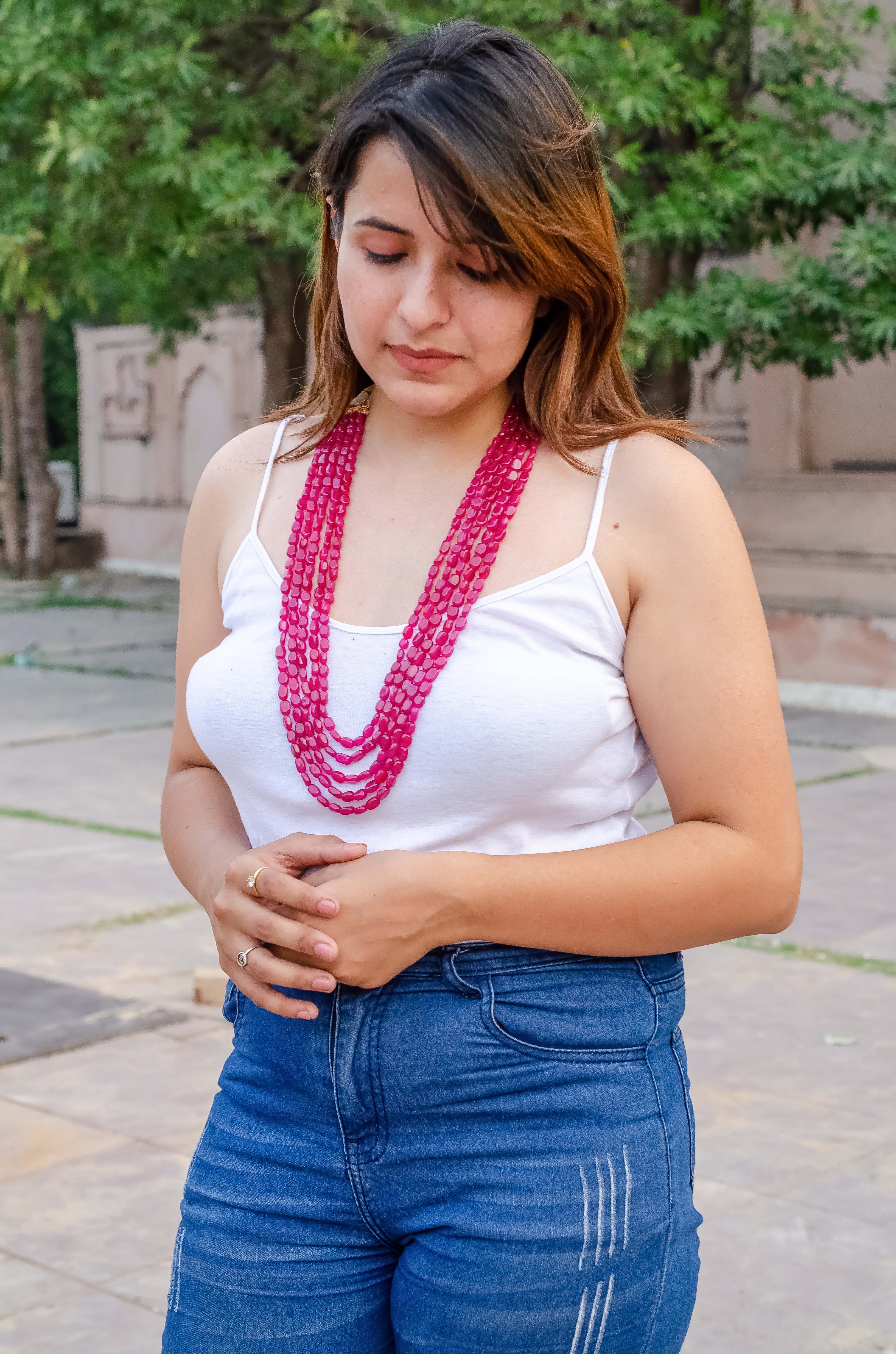 Radiant Layers: Natural Red Quartz Gemstone Necklace