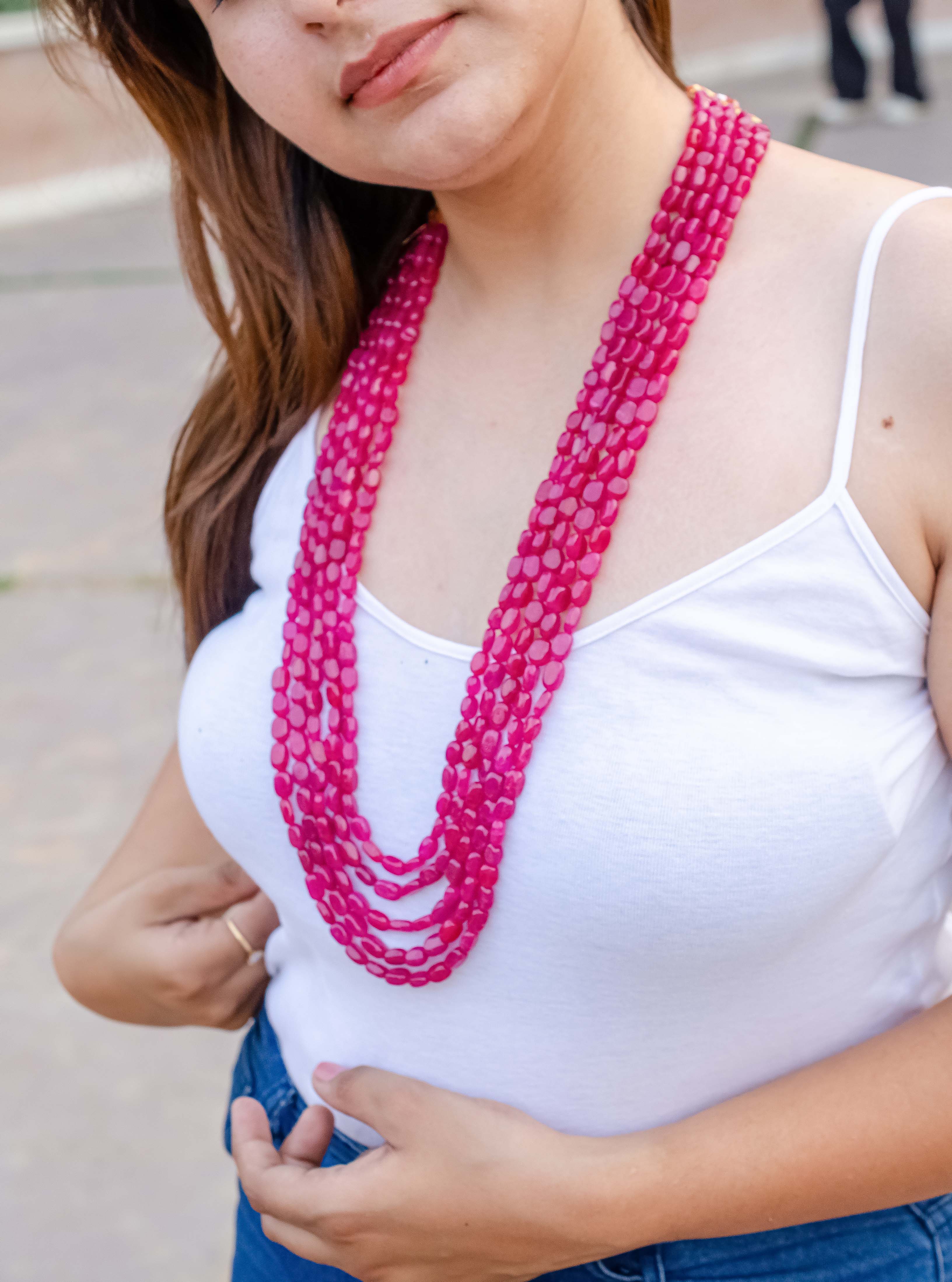 Radiant Layers: Natural Red Quartz Gemstone Necklace