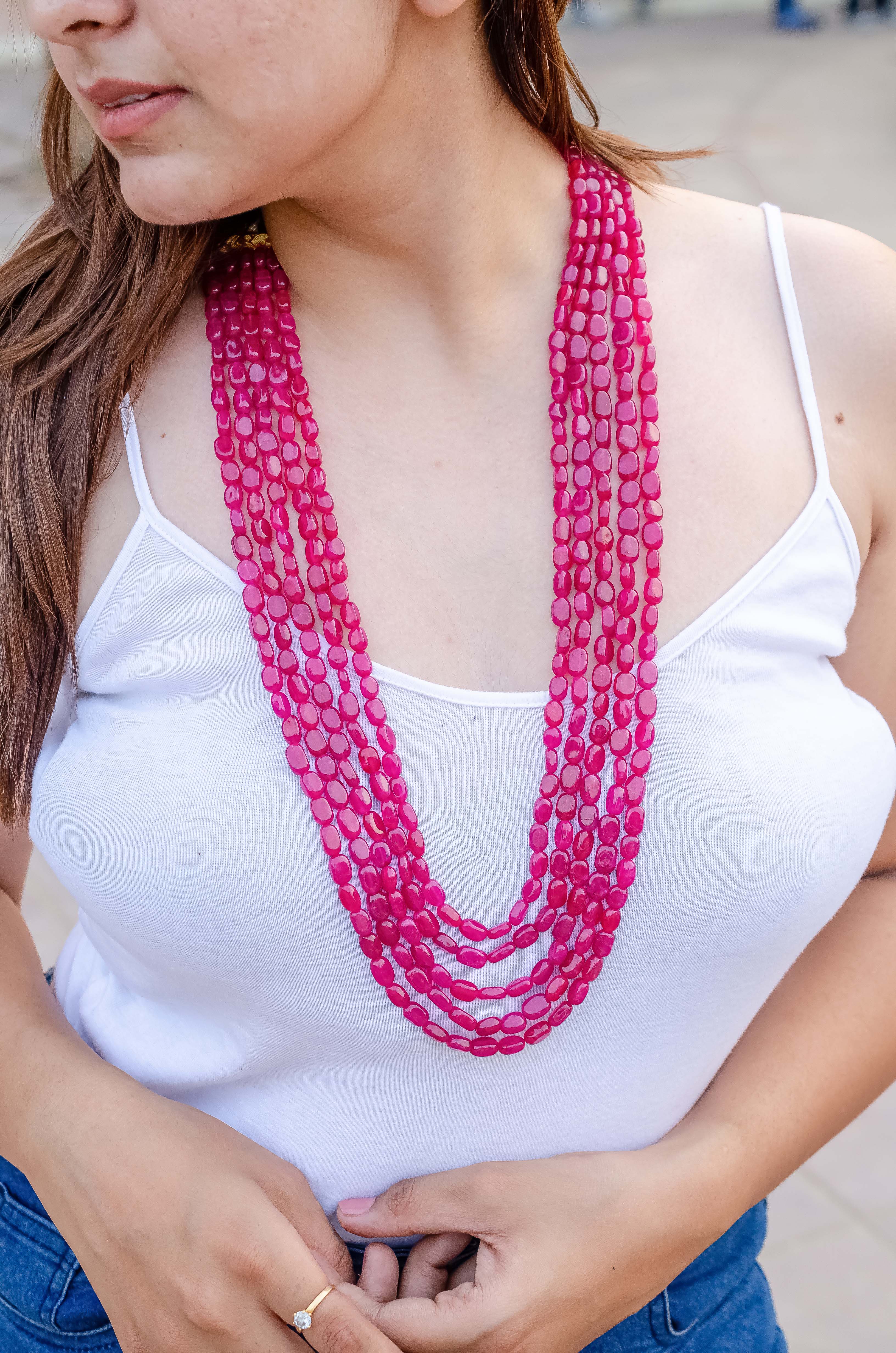 Radiant Layers: Natural Red Quartz Gemstone Necklace
