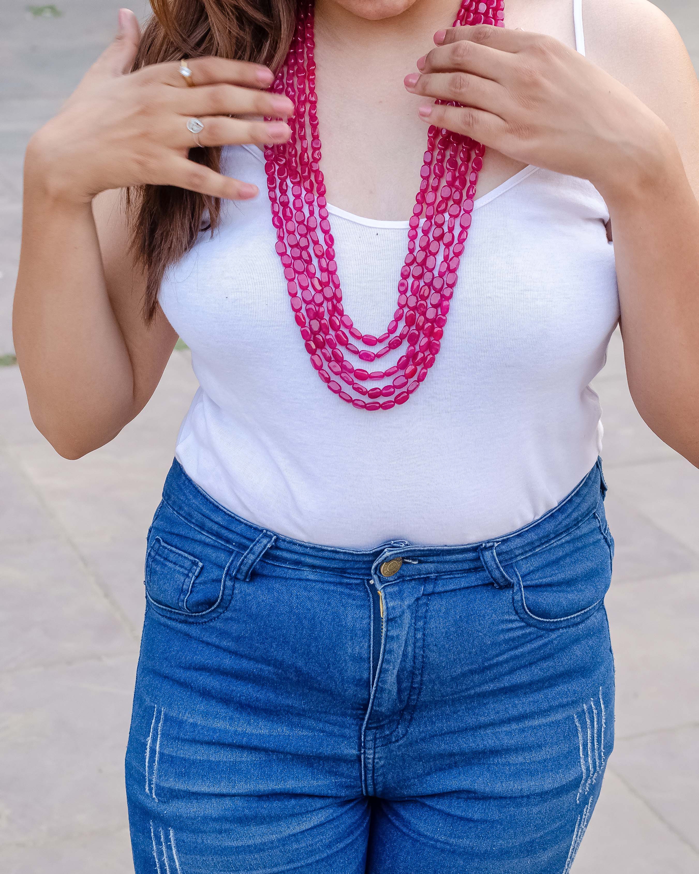 Radiant Layers: Natural Red Quartz Gemstone Necklace