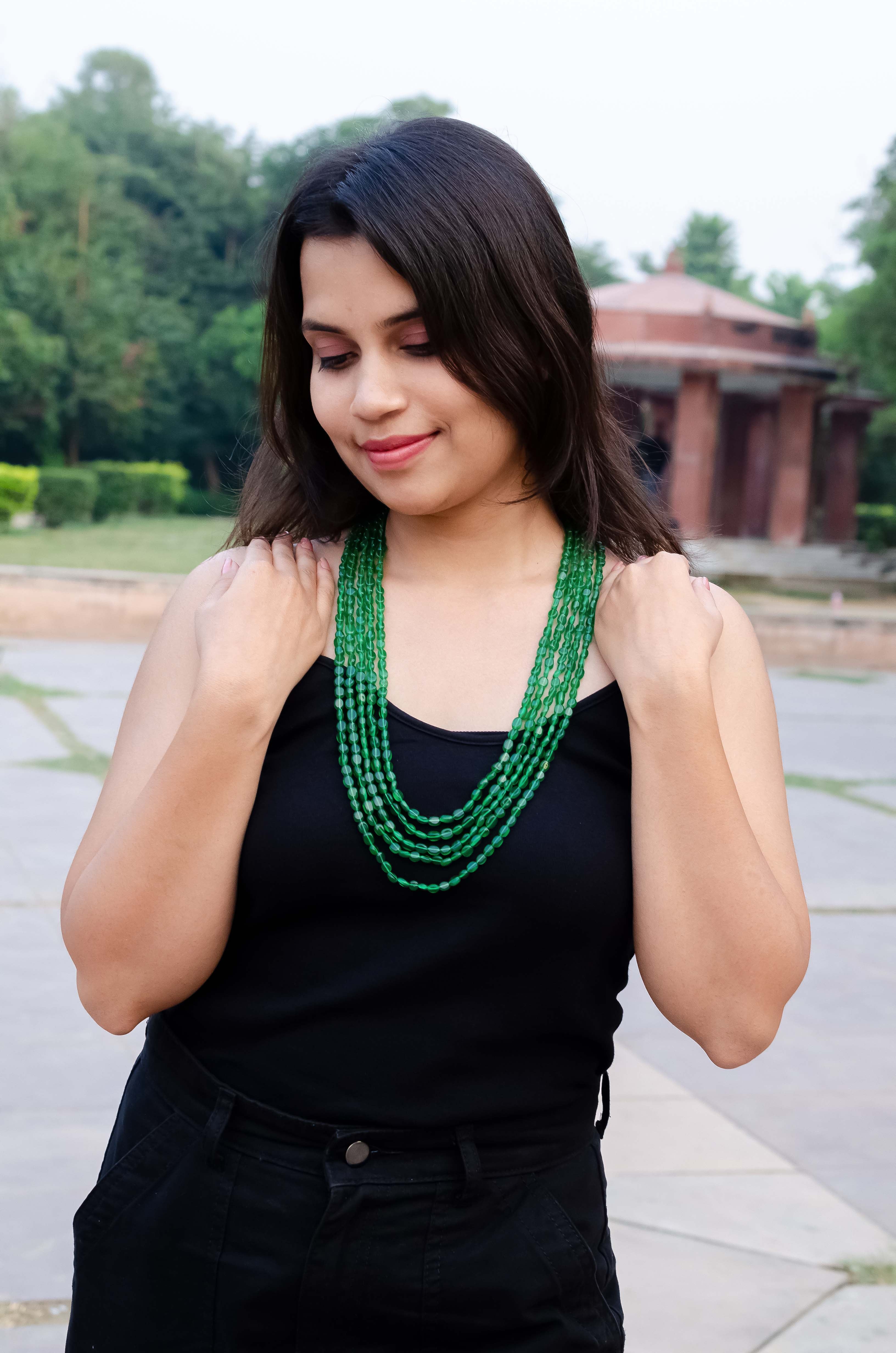 Natural Green Quartz Gemstone Layered Necklace – Elegant & Vibrant Jewelry for Her