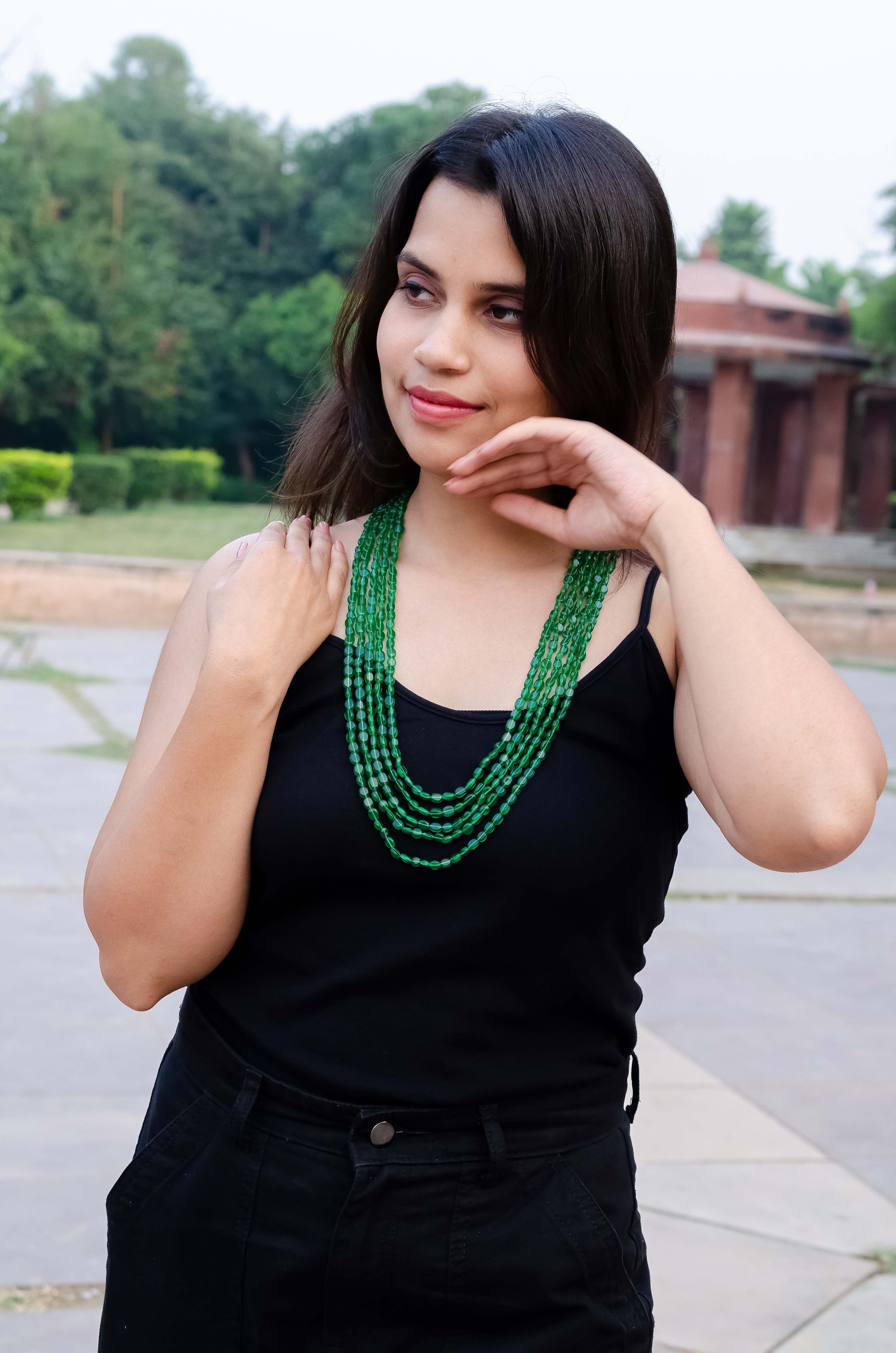 Natural Green Quartz Gemstone Layered Necklace – Elegant & Vibrant Jewelry for Her