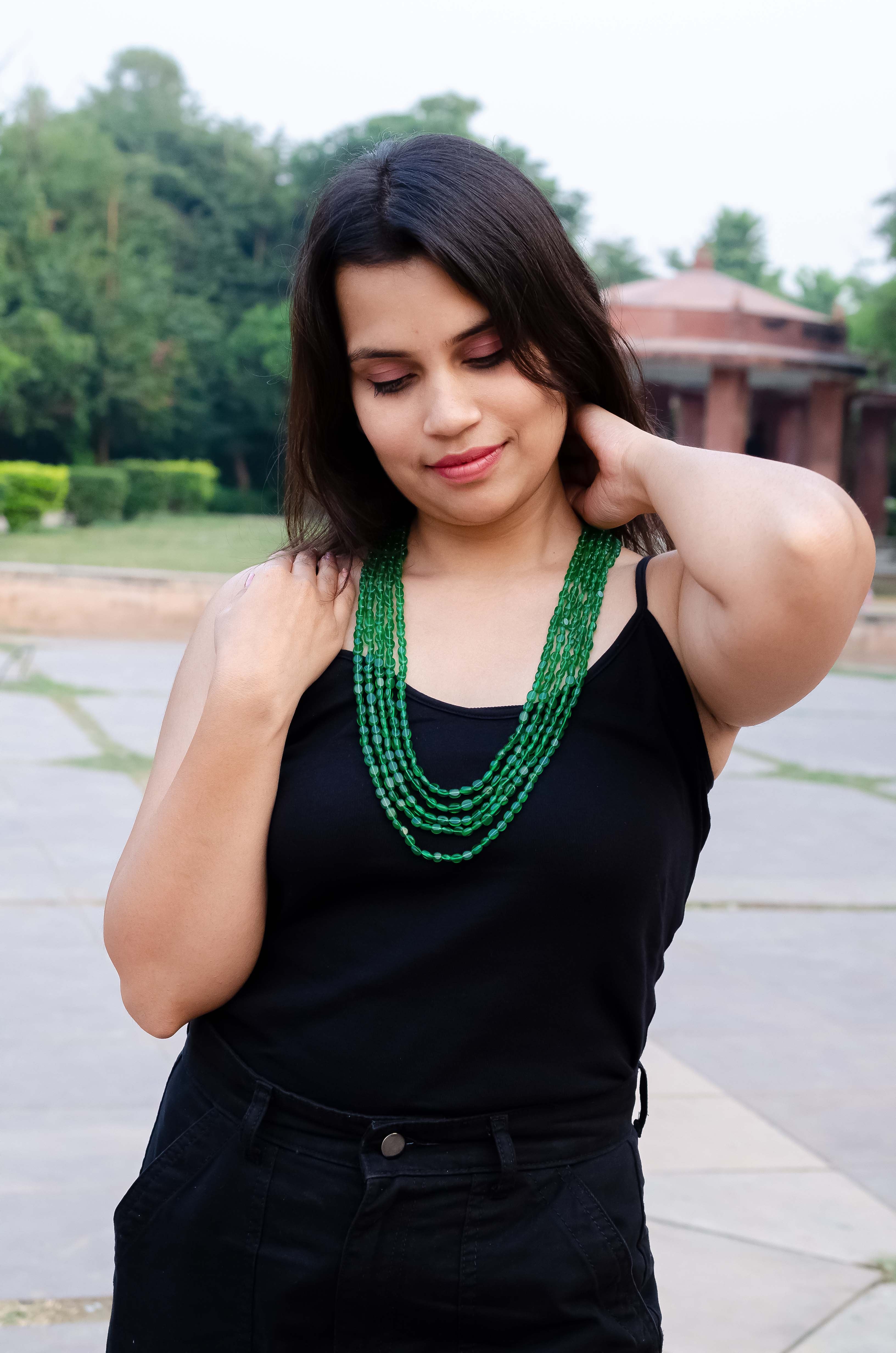 Natural Green Quartz Gemstone Layered Necklace – Elegant & Vibrant Jewelry for Her