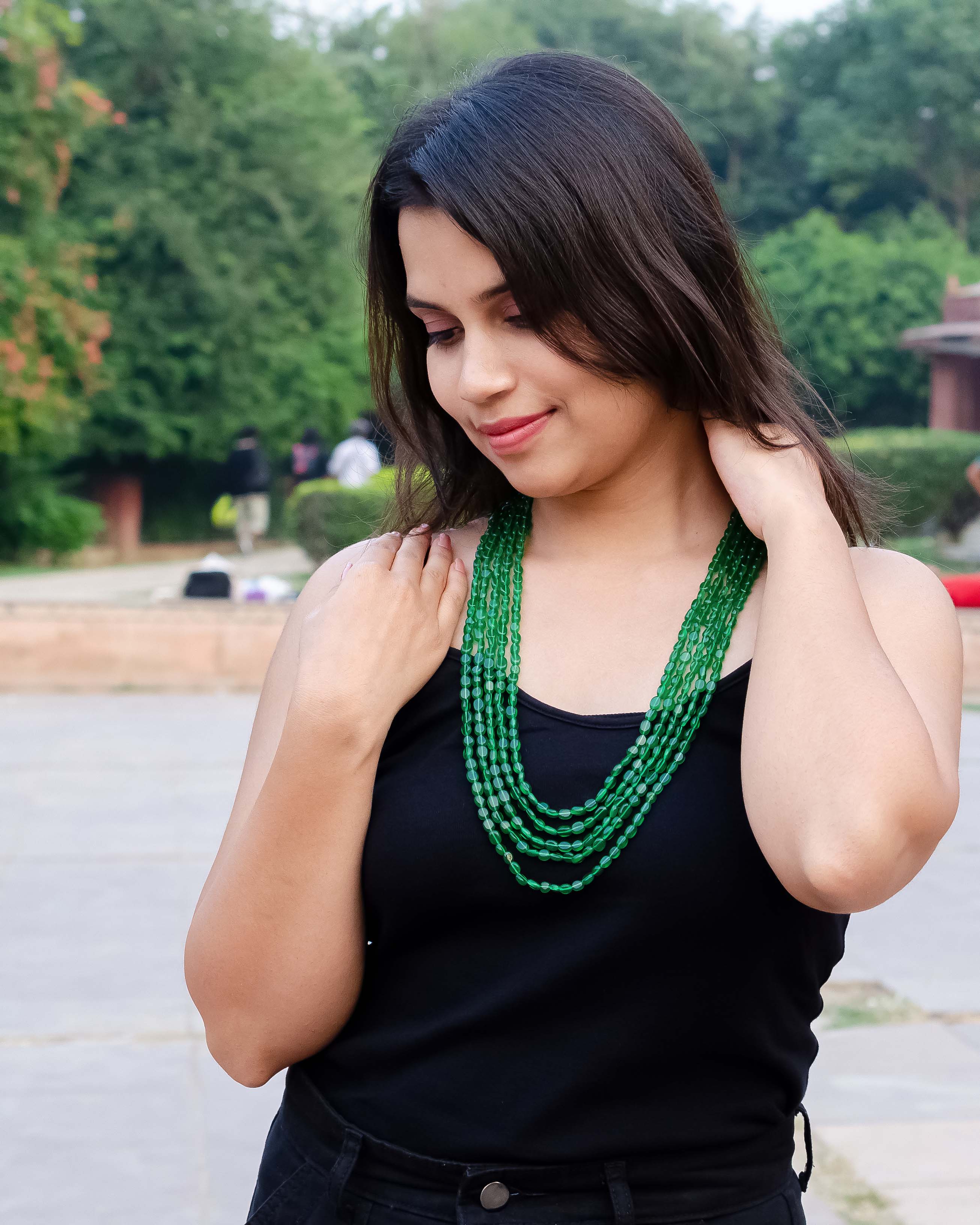 Natural Green Quartz Gemstone Layered Necklace – Elegant & Vibrant Jewelry for Her