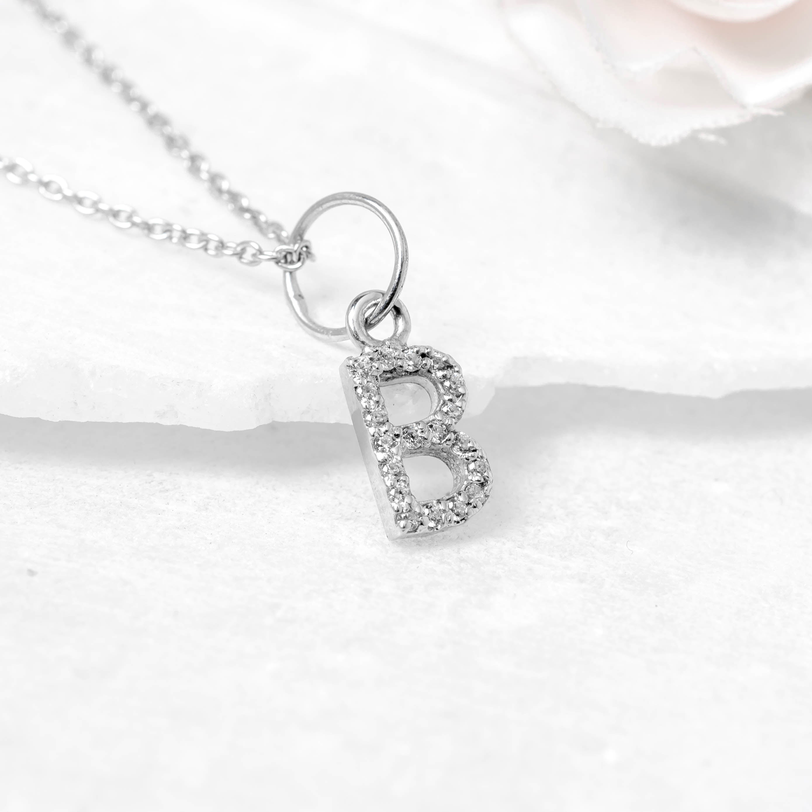 92.5 Sterling Silver Initial "B" Letter Necklace – Personalized & Elegant