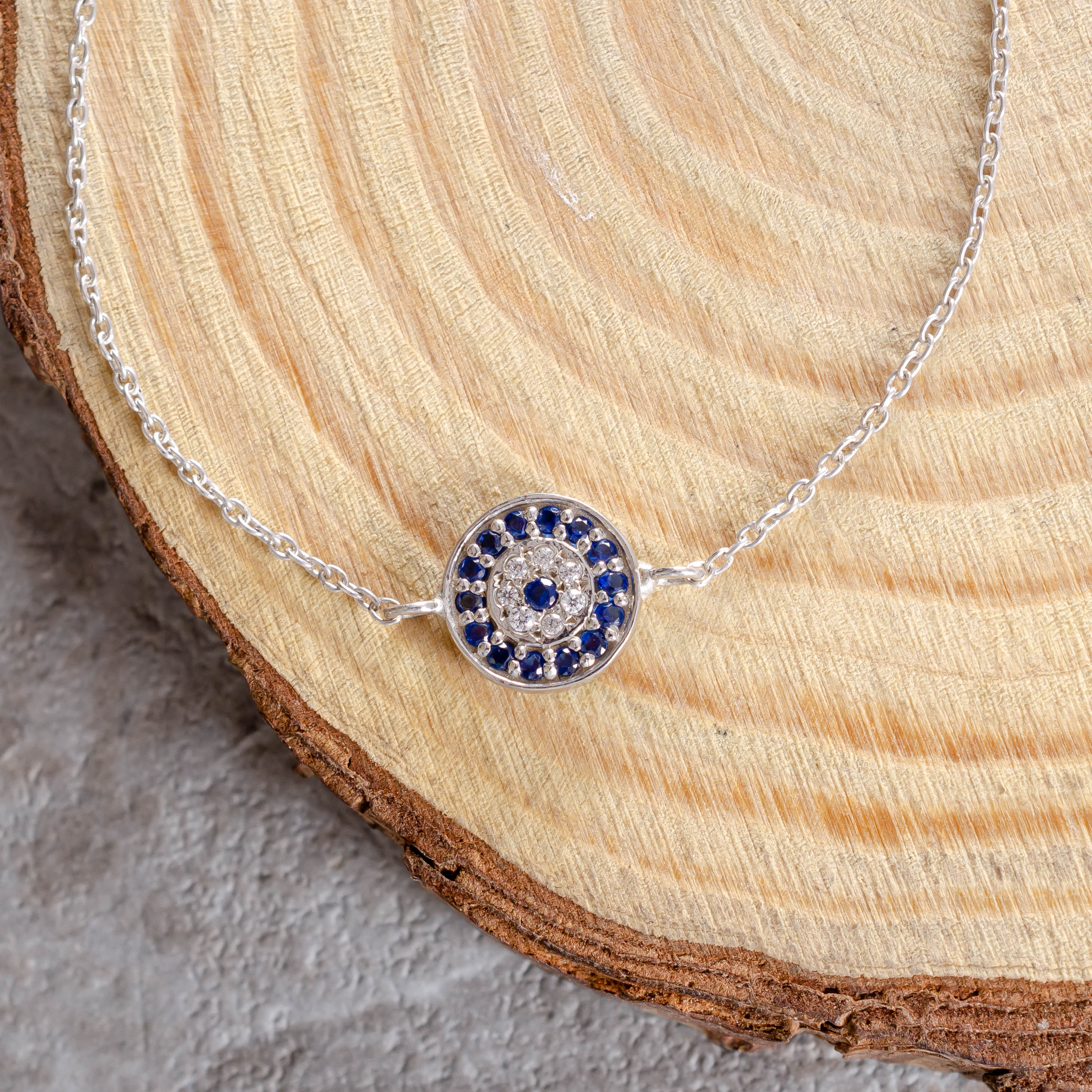 92.5 Sterling Silver Evil Eye Link Adjustable Bracelet – Protection & Elegance