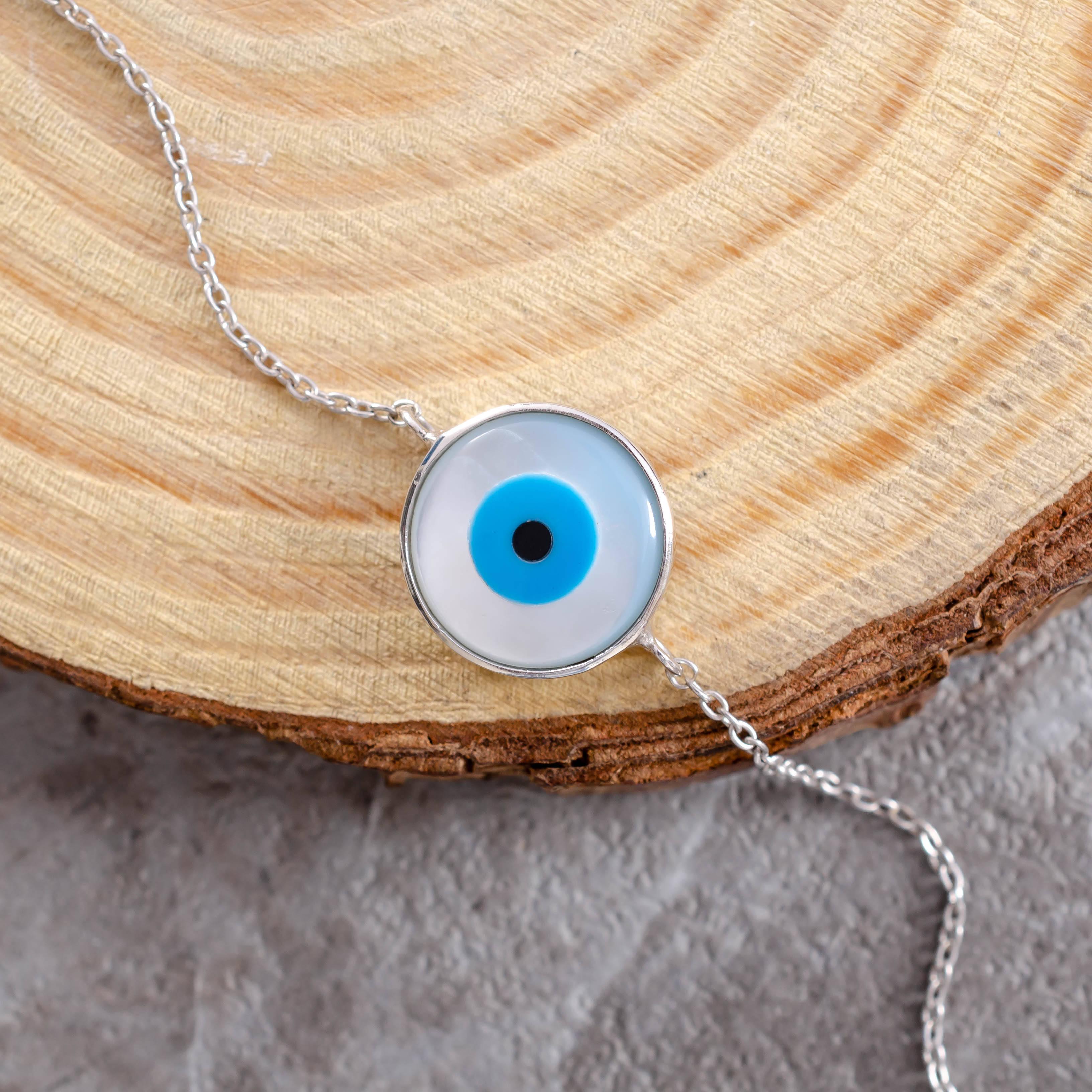 92.5 Sterling Silver Elegant Evil Eye Bracelet – Timeless Protection & Grace