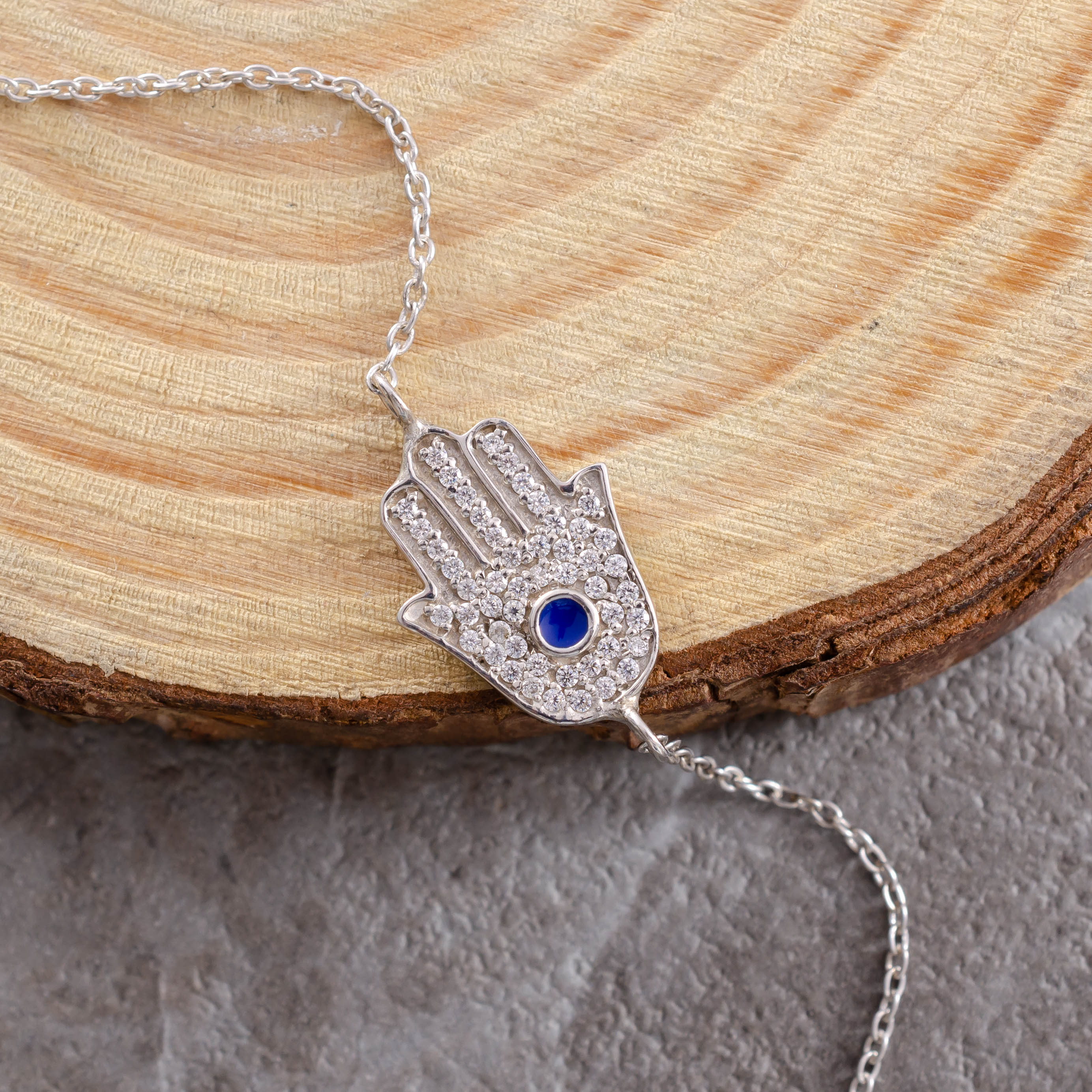 Protective Elegance: 92.5 Sterling Silver Evil Eye Hamsa Bracelet