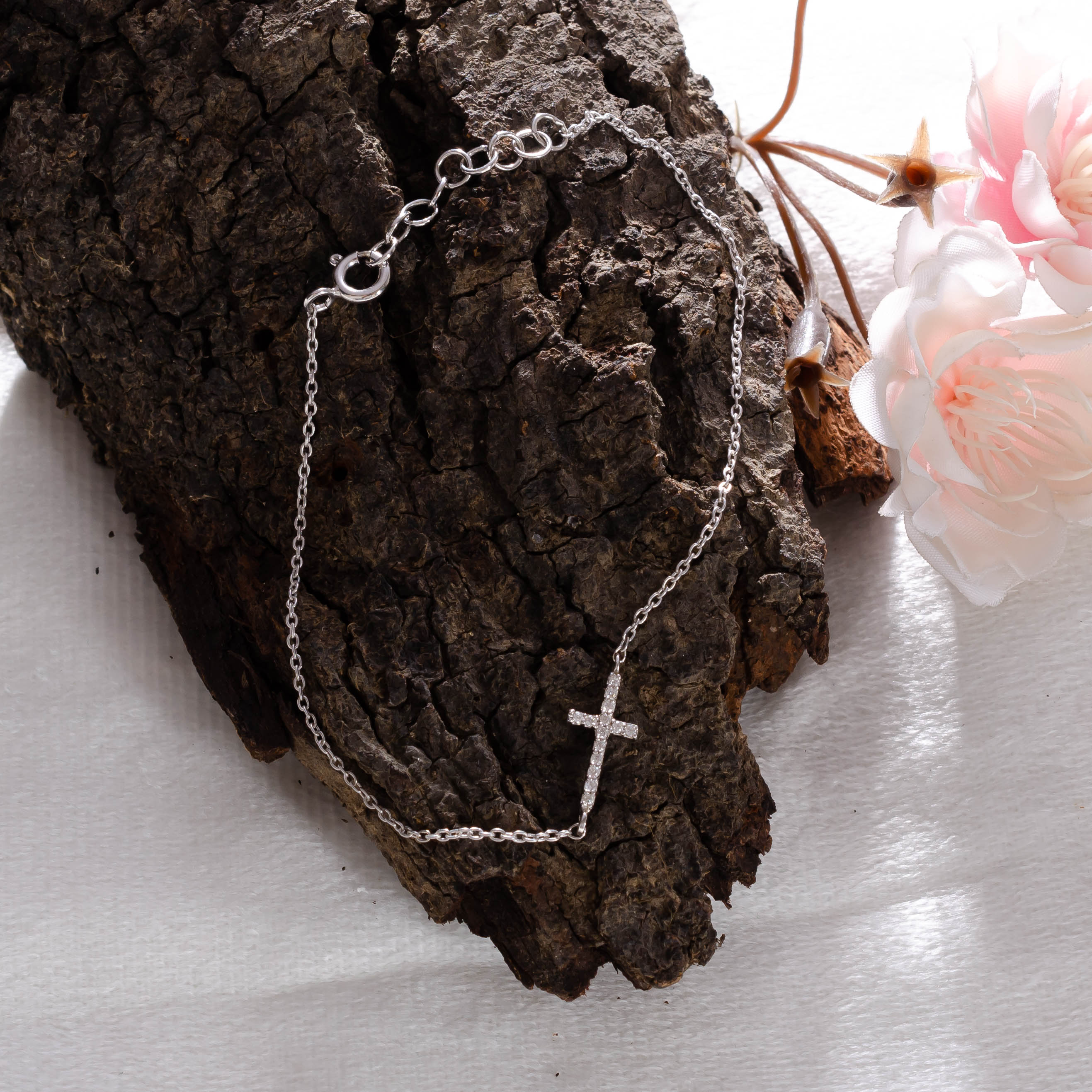92.5 Sterling Silver Jesus Cross Bracelet – Faith & Elegance
