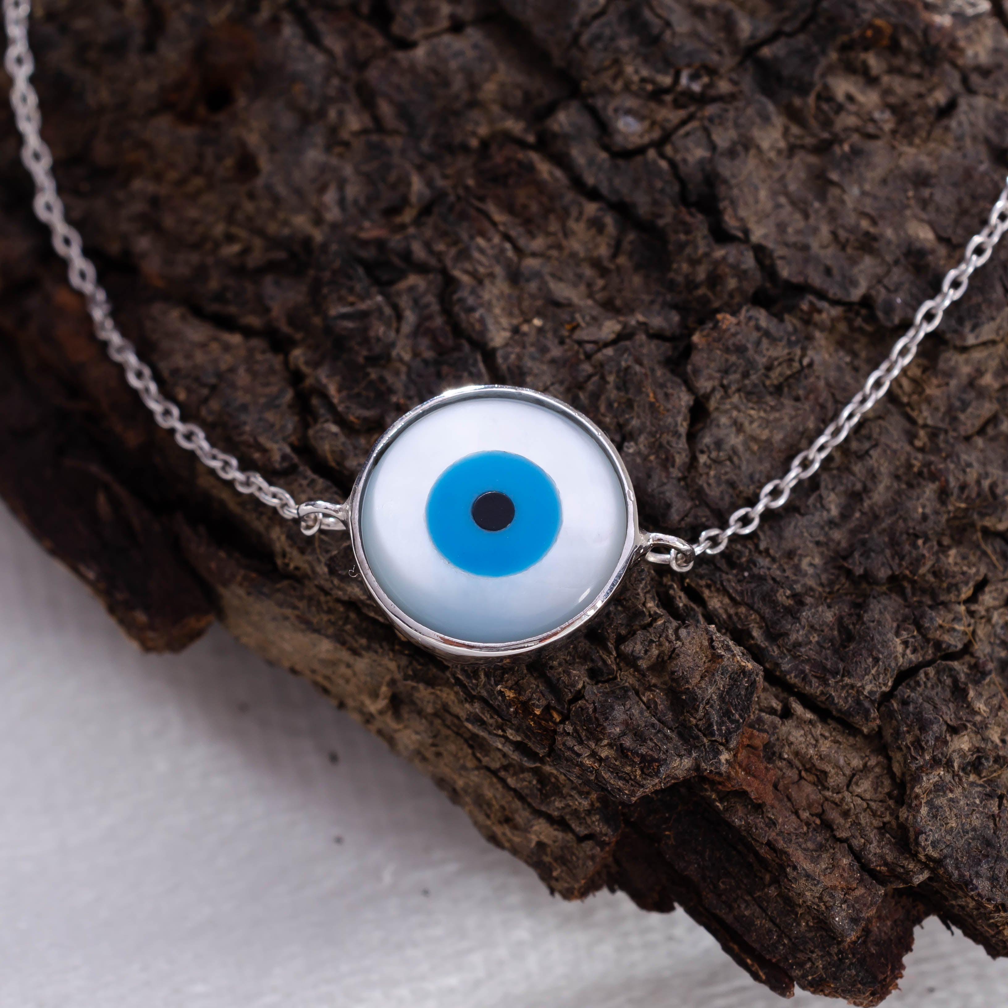92.5 Sterling Silver Elegant Evil Eye Bracelet – Timeless Protection & Grace