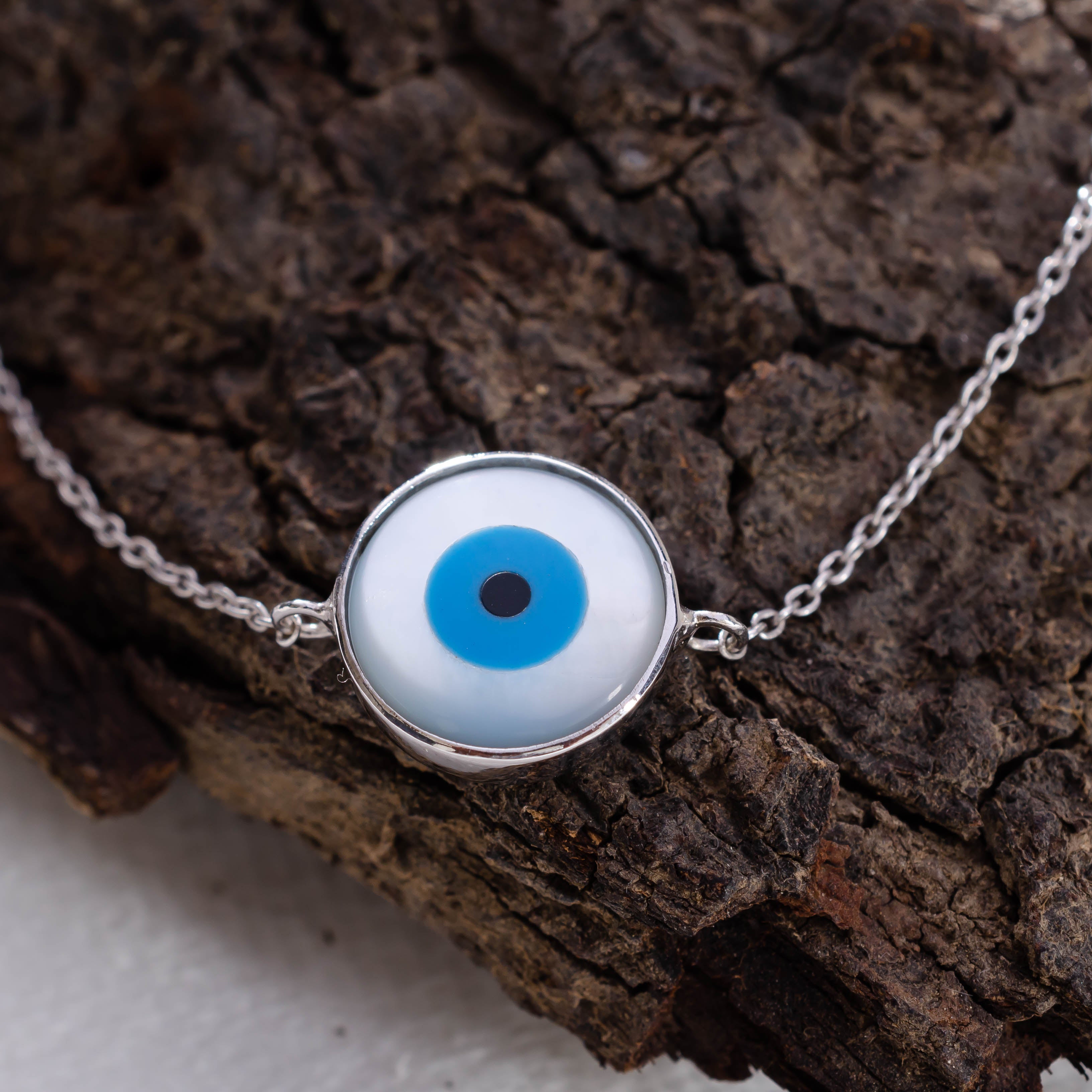 92.5 Sterling Silver Elegant Evil Eye Bracelet – Timeless Protection & Grace