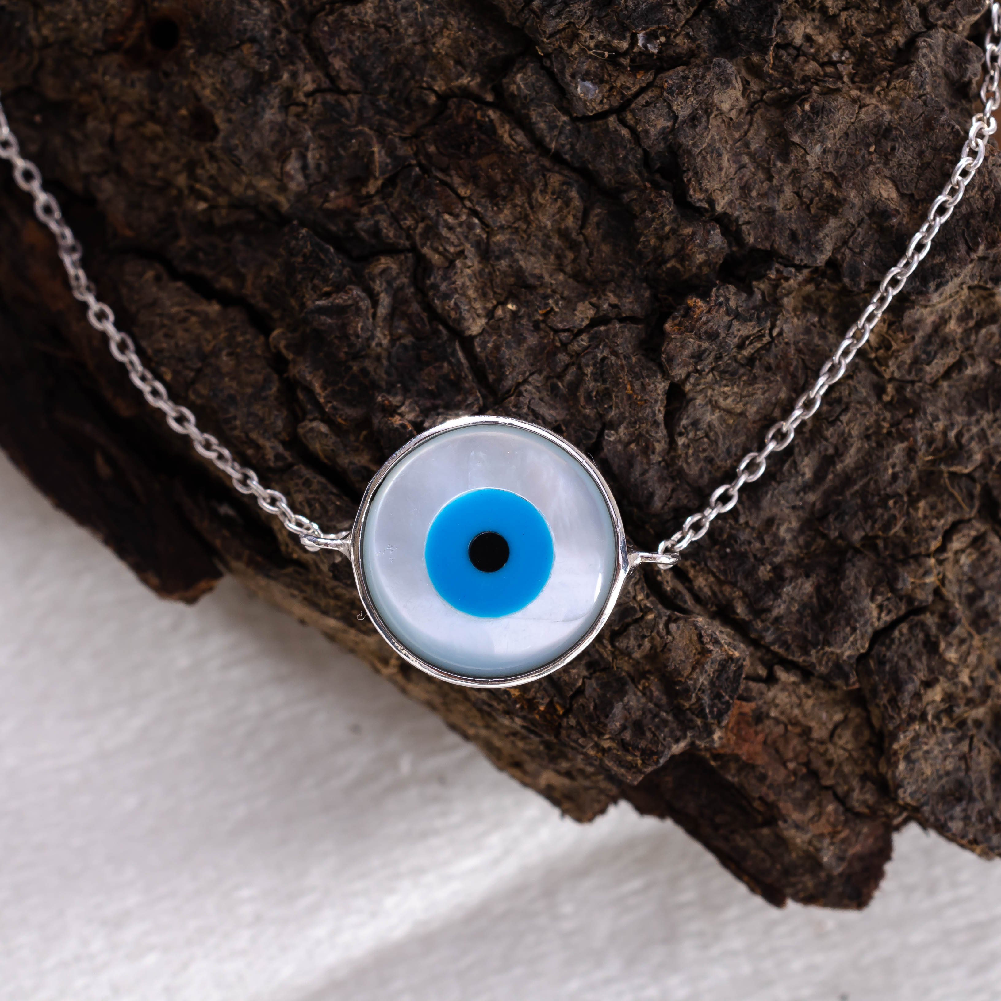 92.5 Sterling Silver Elegant Evil Eye Bracelet – Timeless Protection & Grace